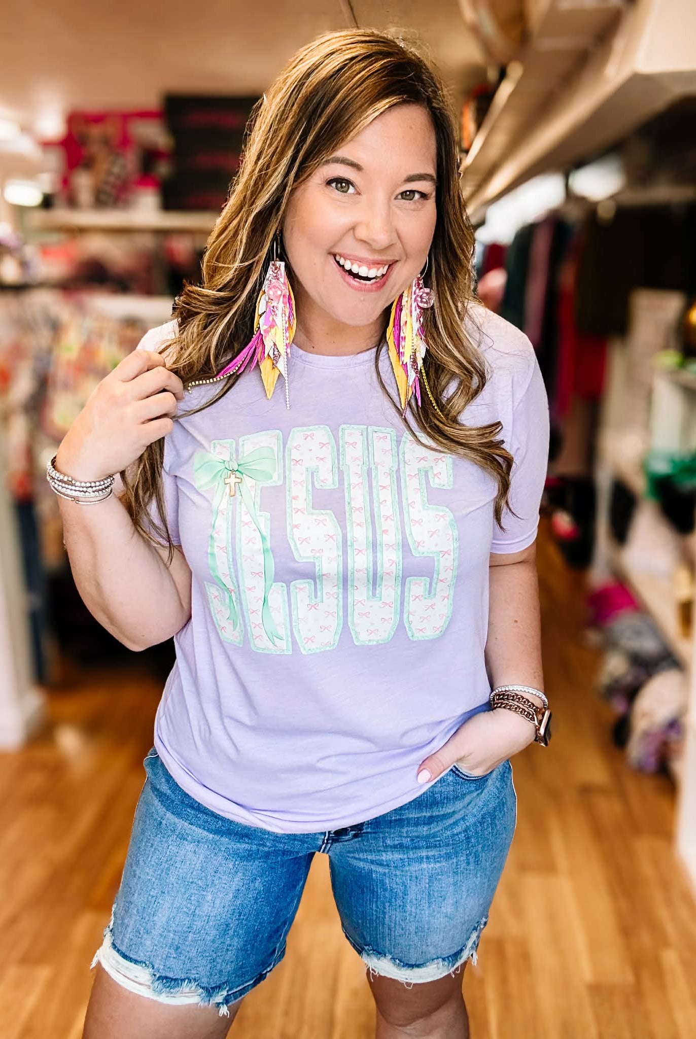 Jesus Girly Tee-Graphic Tees-Dear Me Southern Boutique, located in DeRidder, Louisiana
