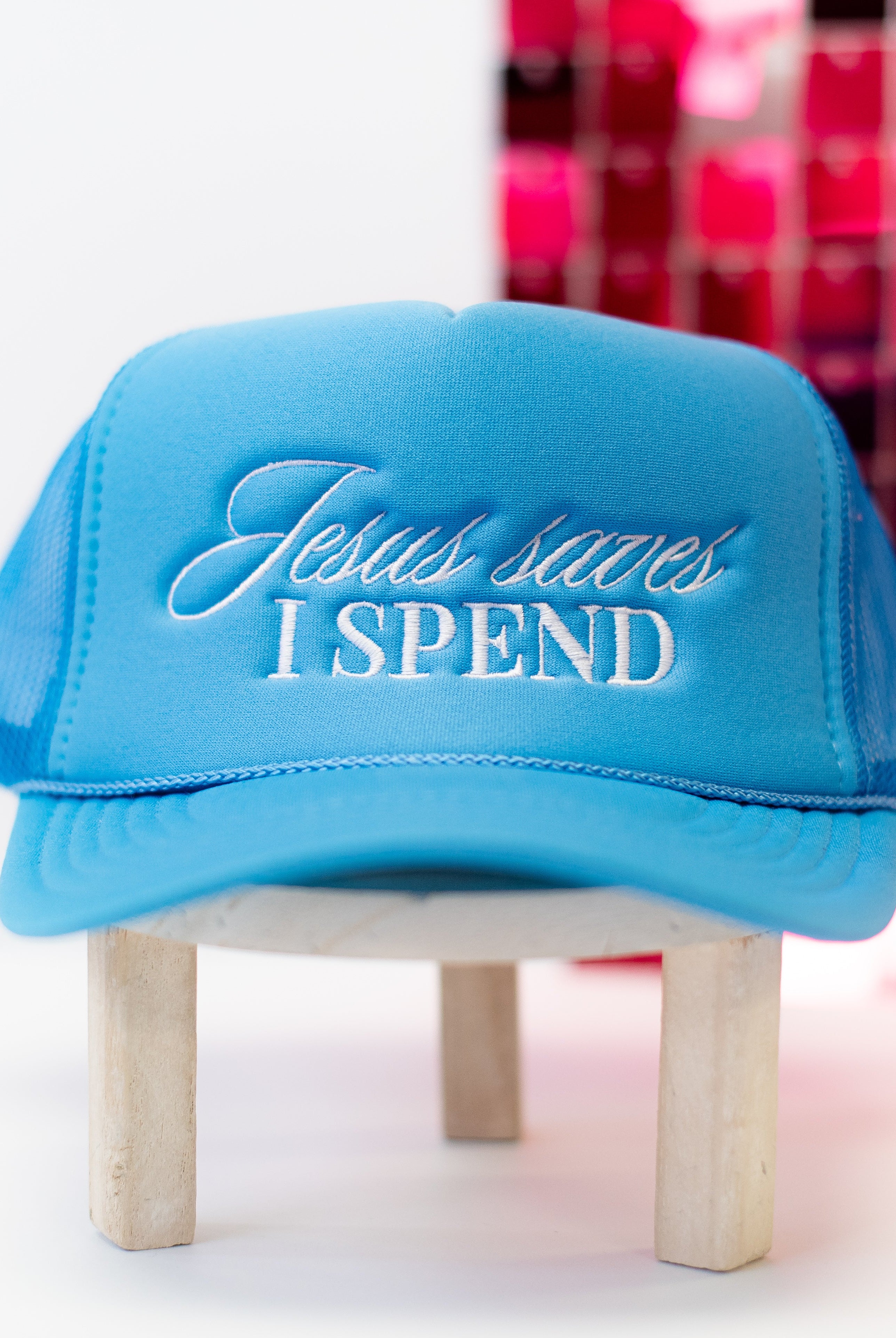 Jesus Saves, I Spend Trucker Hat-Trucker Hats-Dear Me Southern Boutique, located in DeRidder, Louisiana