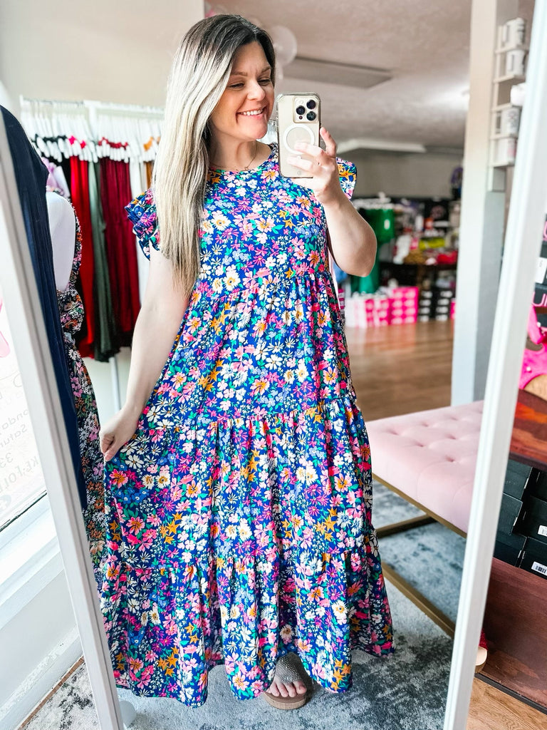 Just A Dream Navy Floral Dress-Dresses-Dear Me Southern Boutique, located in DeRidder, Louisiana