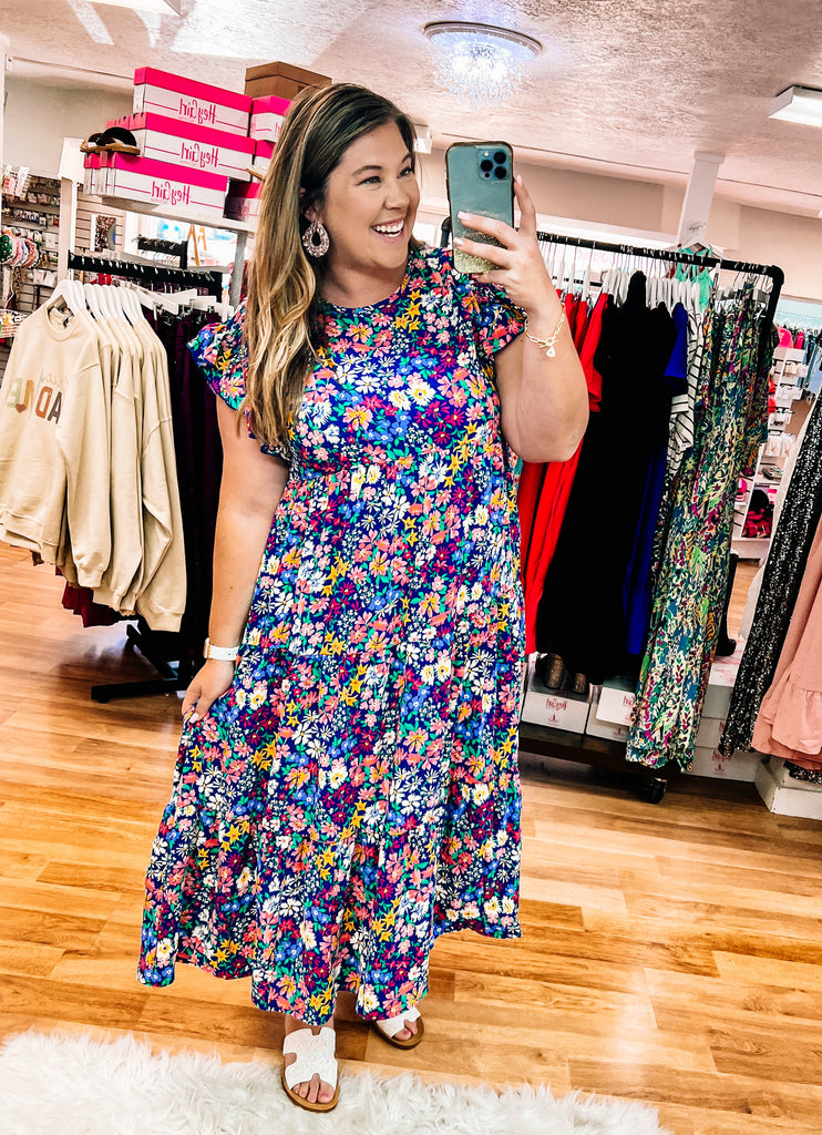 Just A Dream Navy Floral Dress-Dresses-Dear Me Southern Boutique, located in DeRidder, Louisiana
