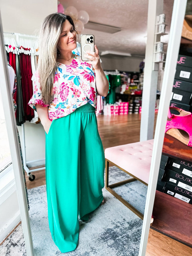 Just Dreaming Emerald Palazzo Pants-Bottoms-Dear Me Southern Boutique, located in DeRidder, Louisiana