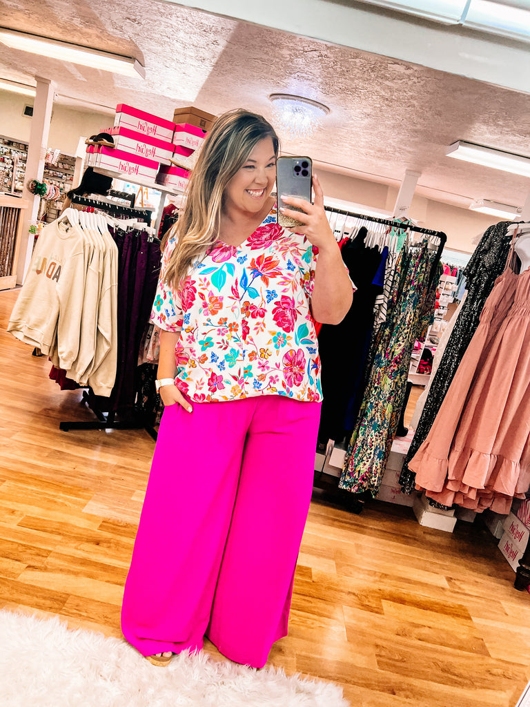 Just Dreaming Hot Pink Palazzo Pants-Bottoms-Dear Me Southern Boutique, located in DeRidder, Louisiana