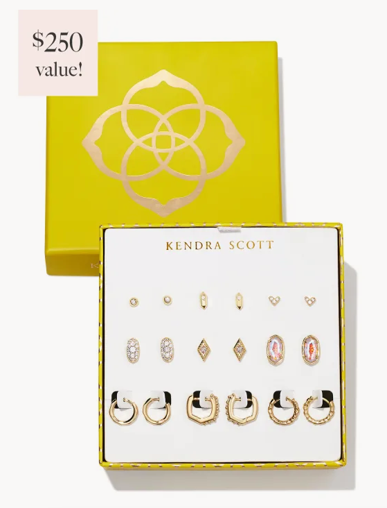 KENDRA SCOTT EARRING SET OF 9 - Gold - Dichroic Glass-Jewelry-Dear Me Southern Boutique, located in DeRidder, Louisiana