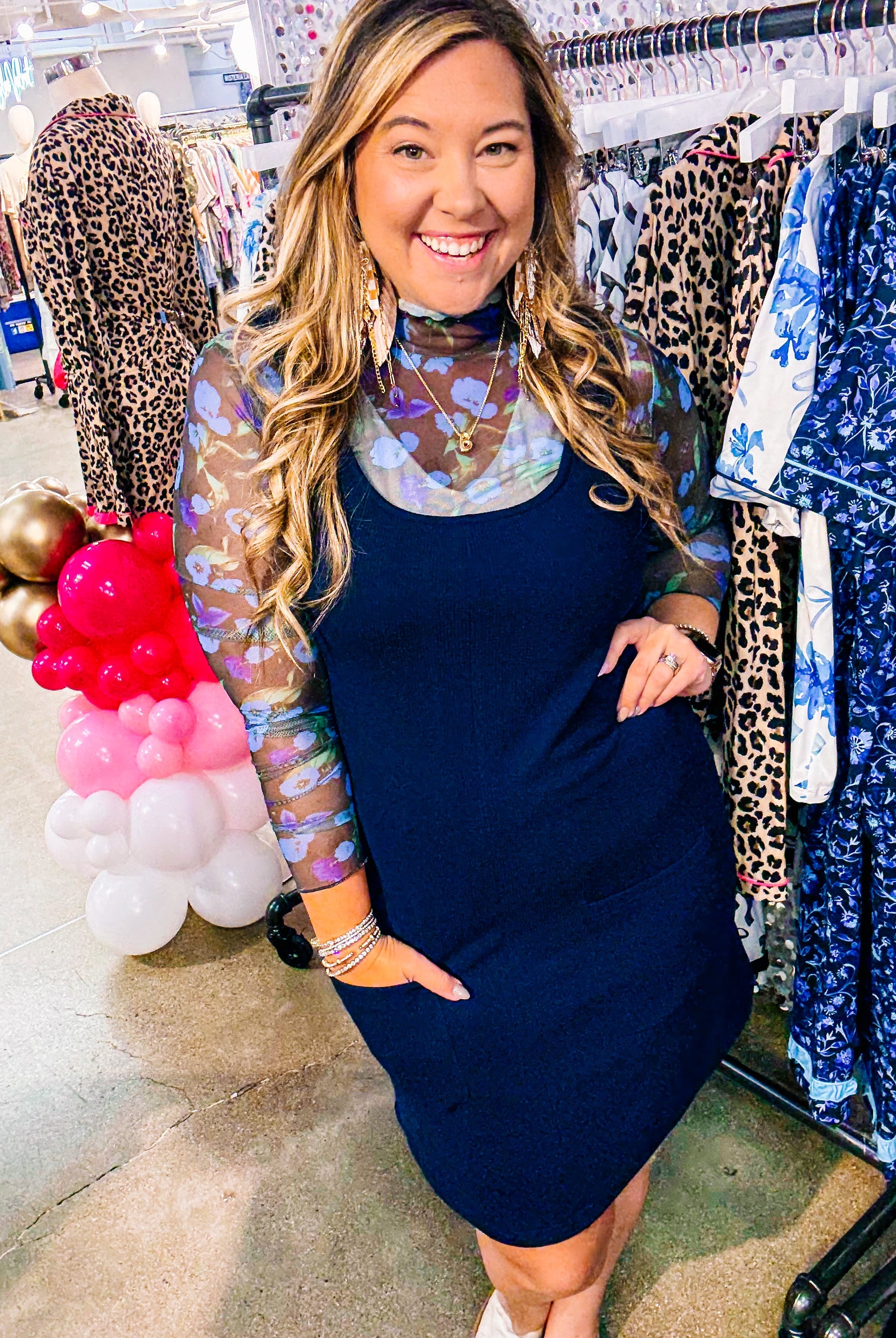 Keigan Mesh Top - Blue Floral-Dear Me Southern Boutique, located in DeRidder, Louisiana