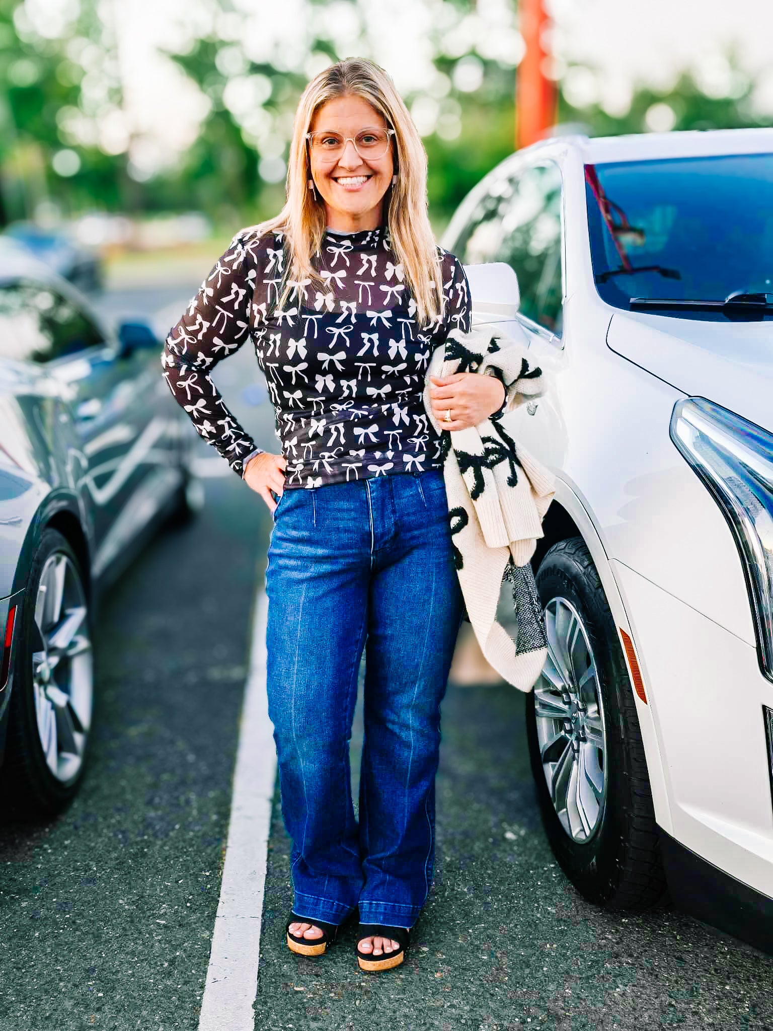 Keigan Mesh Top, White Bows-Blouses-Dear Me Southern Boutique, located in DeRidder, Louisiana