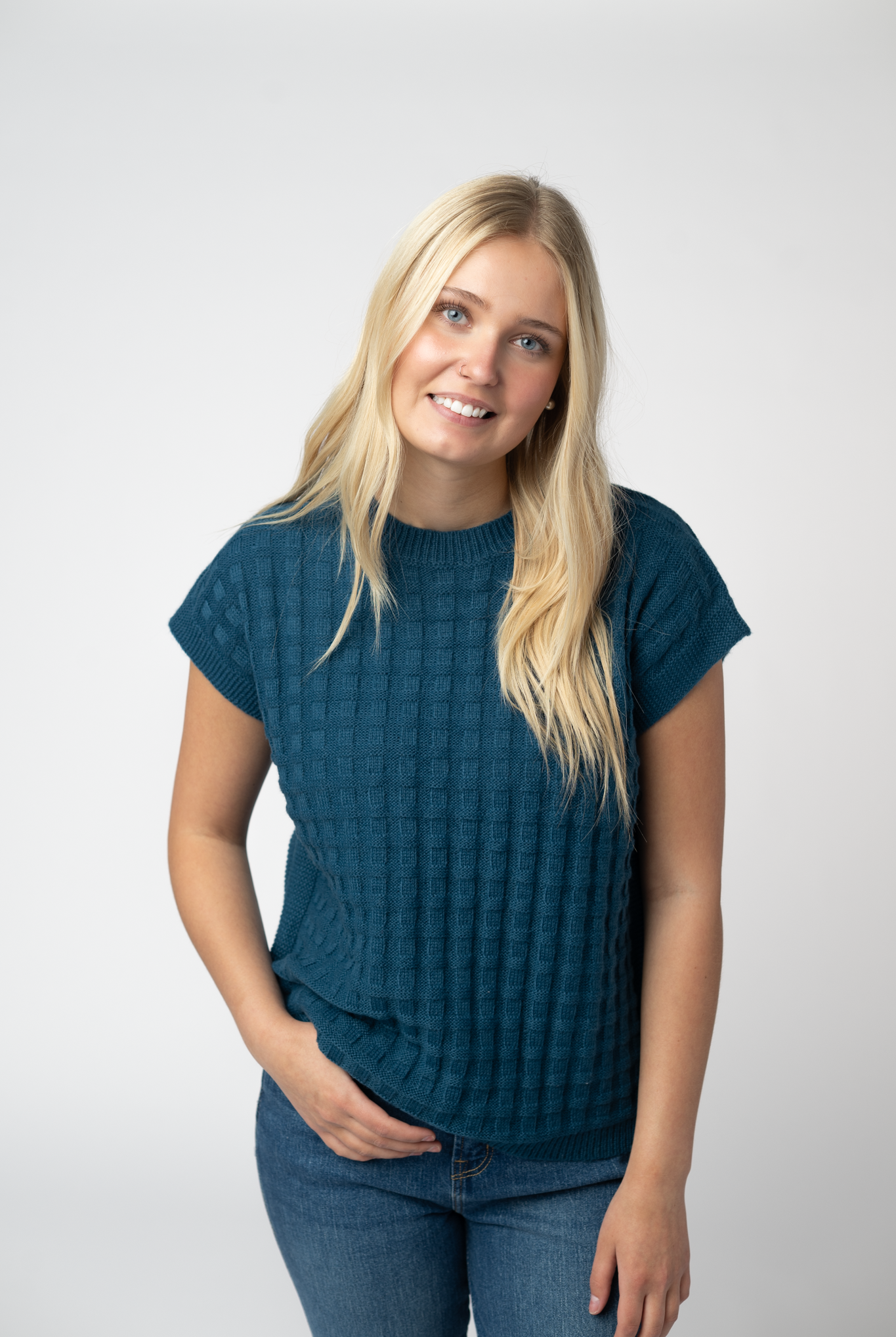 Kelly Knitted Top - Teal-Tops-Dear Me Southern Boutique, located in DeRidder, Louisiana