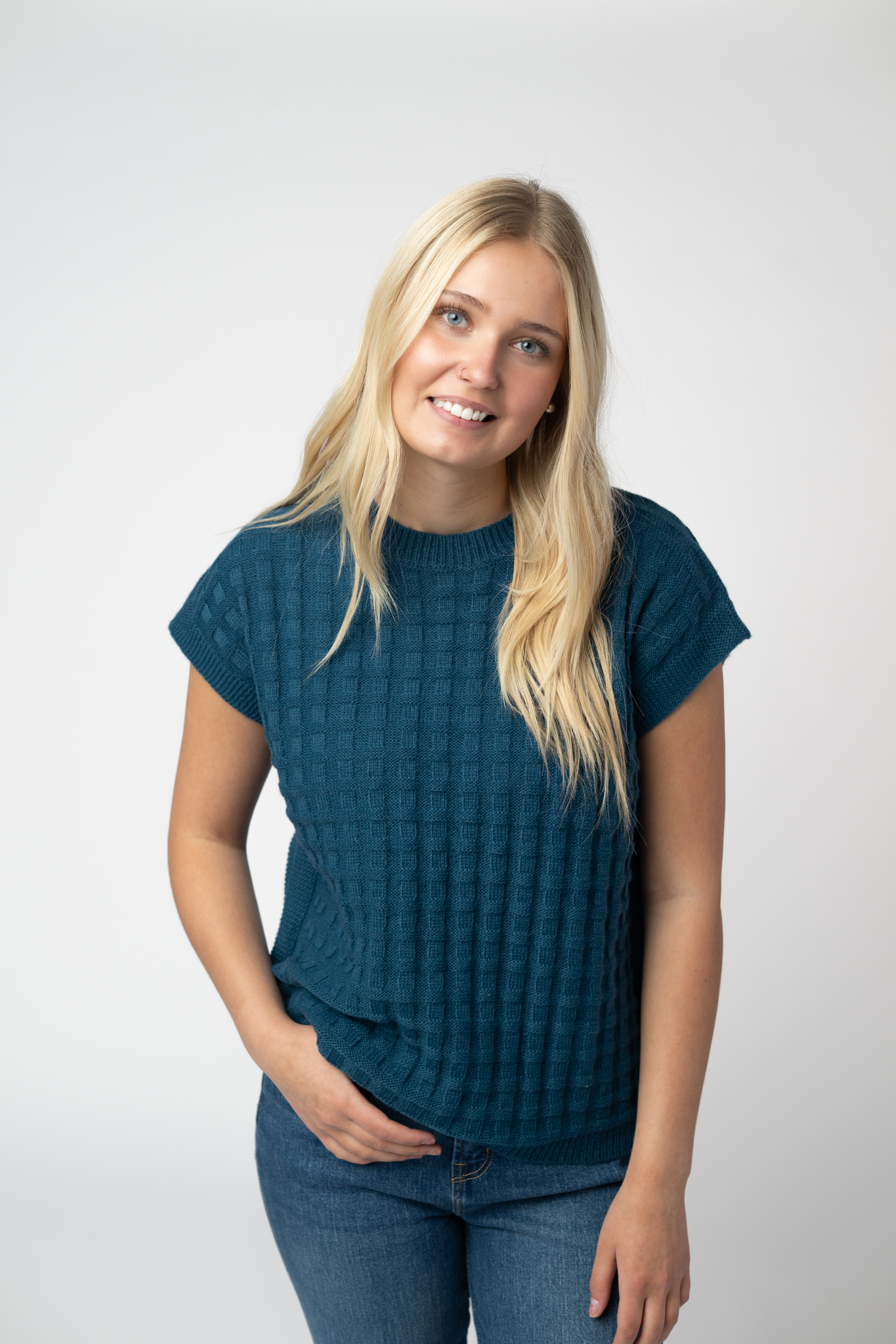 Kelly Knitted Top - Teal-Tops-Dear Me Southern Boutique, located in DeRidder, Louisiana