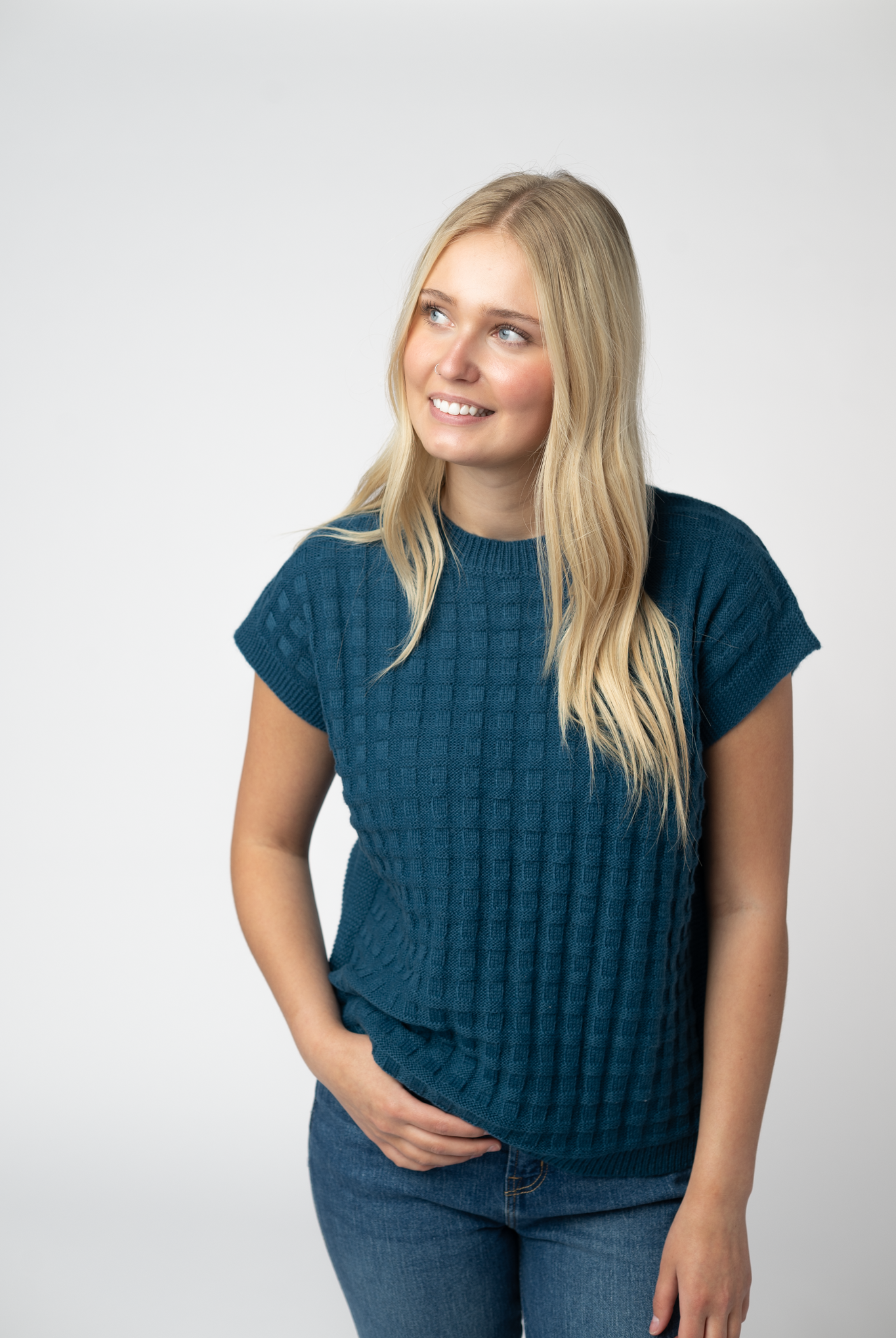 Kelly Knitted Top - Teal-Tops-Dear Me Southern Boutique, located in DeRidder, Louisiana