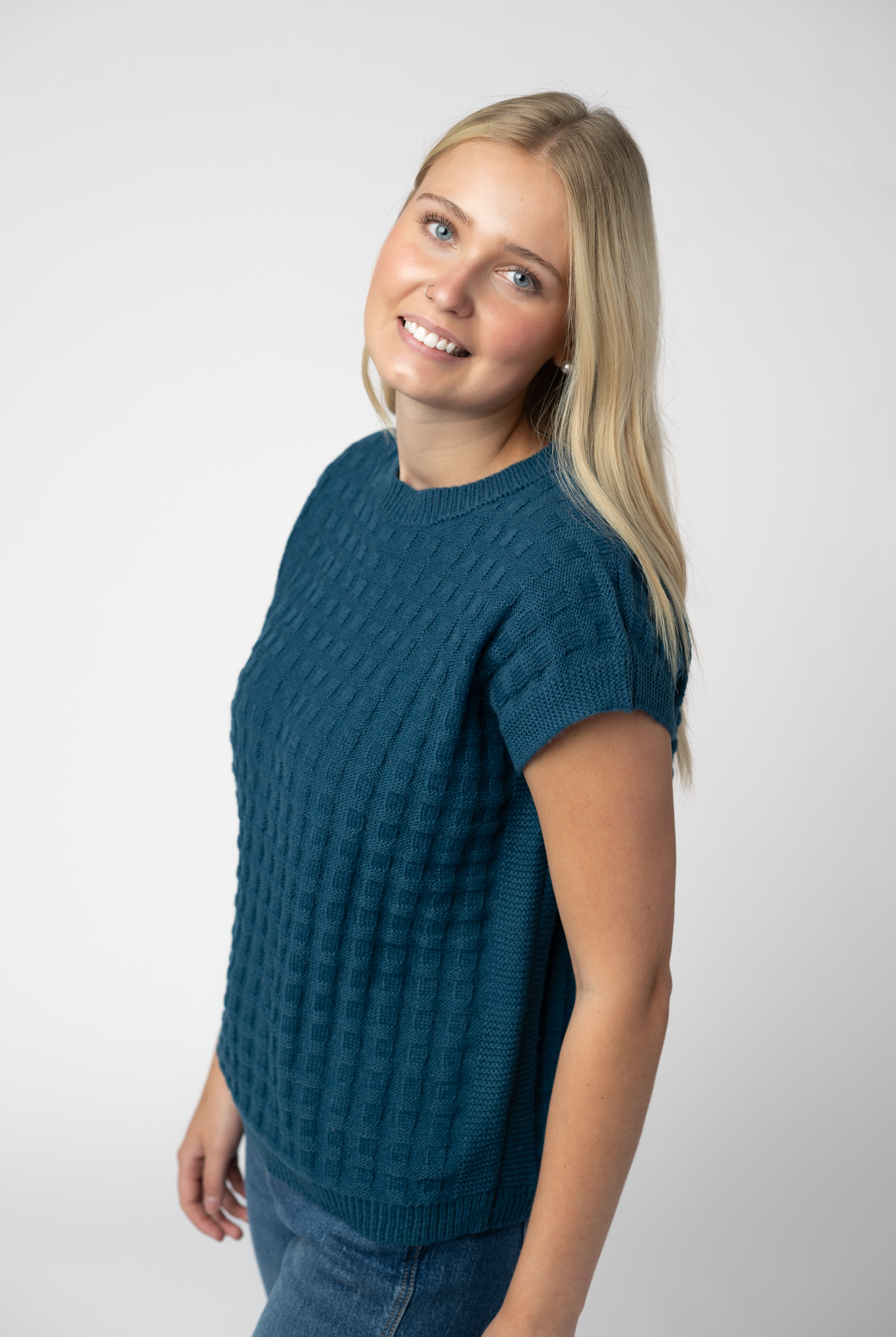Kelly Knitted Top - Teal-Tops-Dear Me Southern Boutique, located in DeRidder, Louisiana