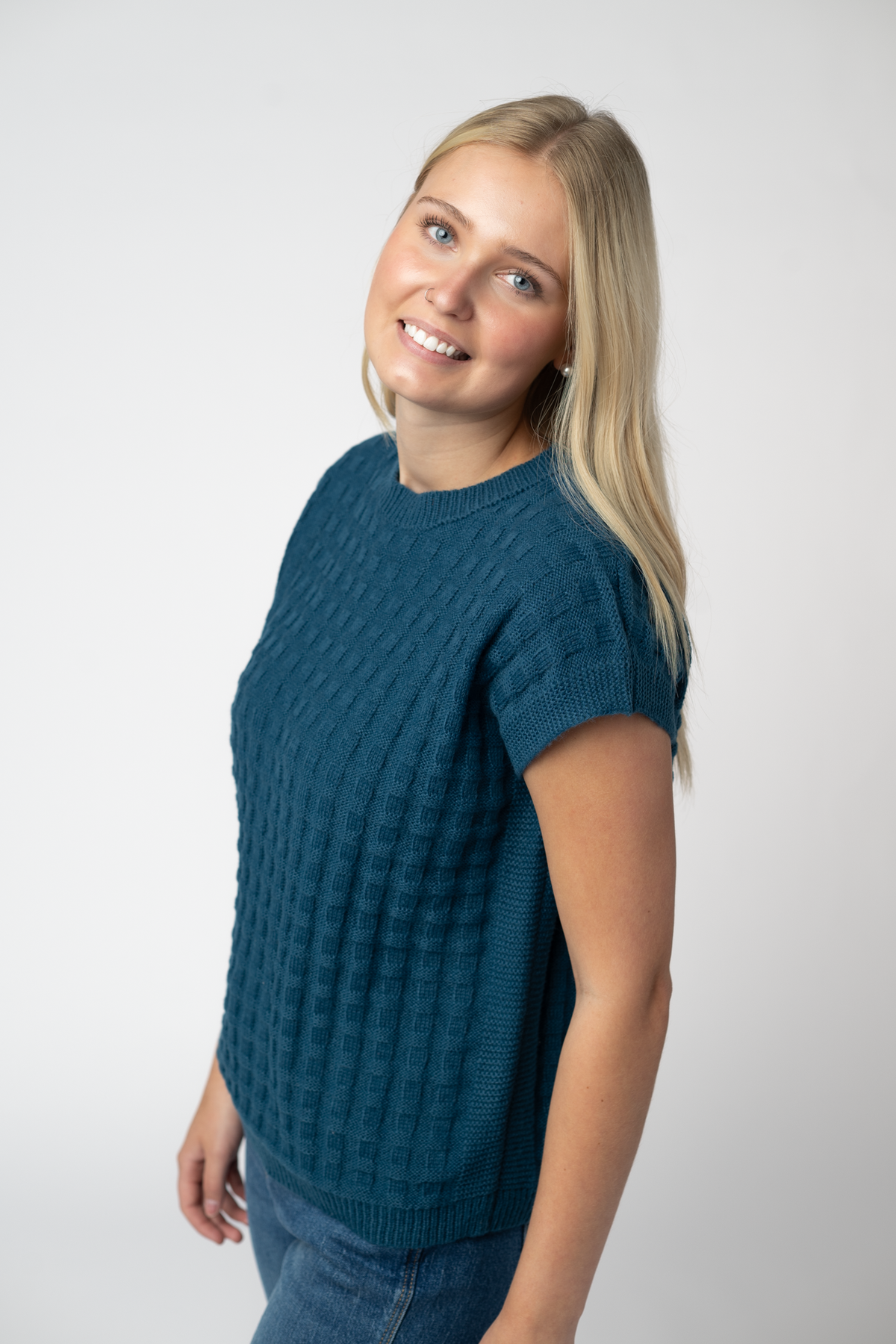 Kelly Knitted Top - Teal-Tops-Dear Me Southern Boutique, located in DeRidder, Louisiana