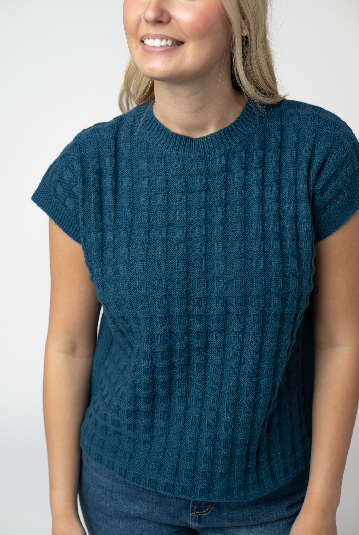 Kelly Knitted Top - Teal-Tops-Dear Me Southern Boutique, located in DeRidder, Louisiana