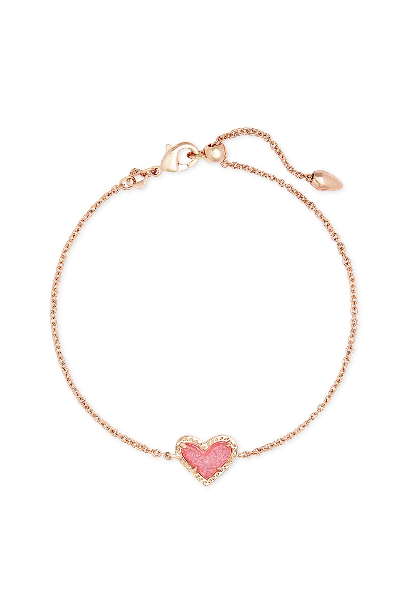 Kendra Scott ARI HEART DELICATE CHAIN BRACELET ROSE GOLD PINK DRUSY-Jewelry-Dear Me Southern Boutique, located in DeRidder, Louisiana