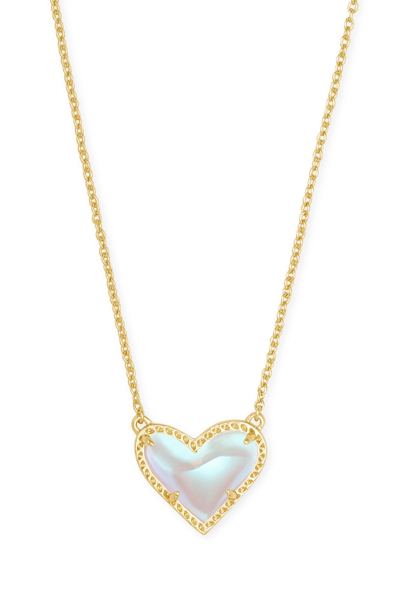 Kendra Scott ARI HEART SHORT PENDANT NECKLACE GOLD DICHROIC GLASS-Jewelry-Dear Me Southern Boutique, located in DeRidder, Louisiana