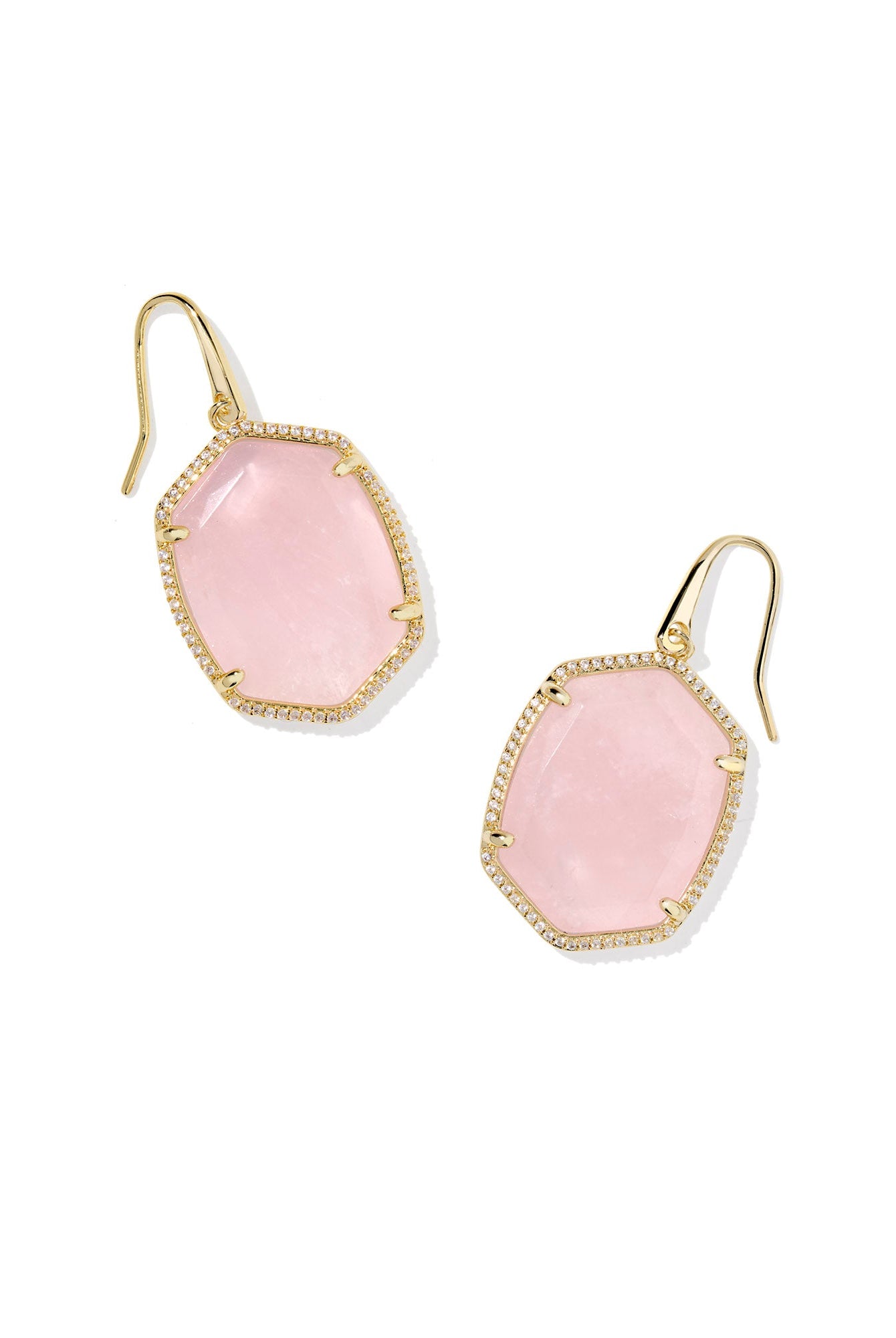 Kendra Scott Daphne Pave Frame Drop Ear Gold Rose Quartz-Jewelry-Dear Me Southern Boutique, located in DeRidder, Louisiana