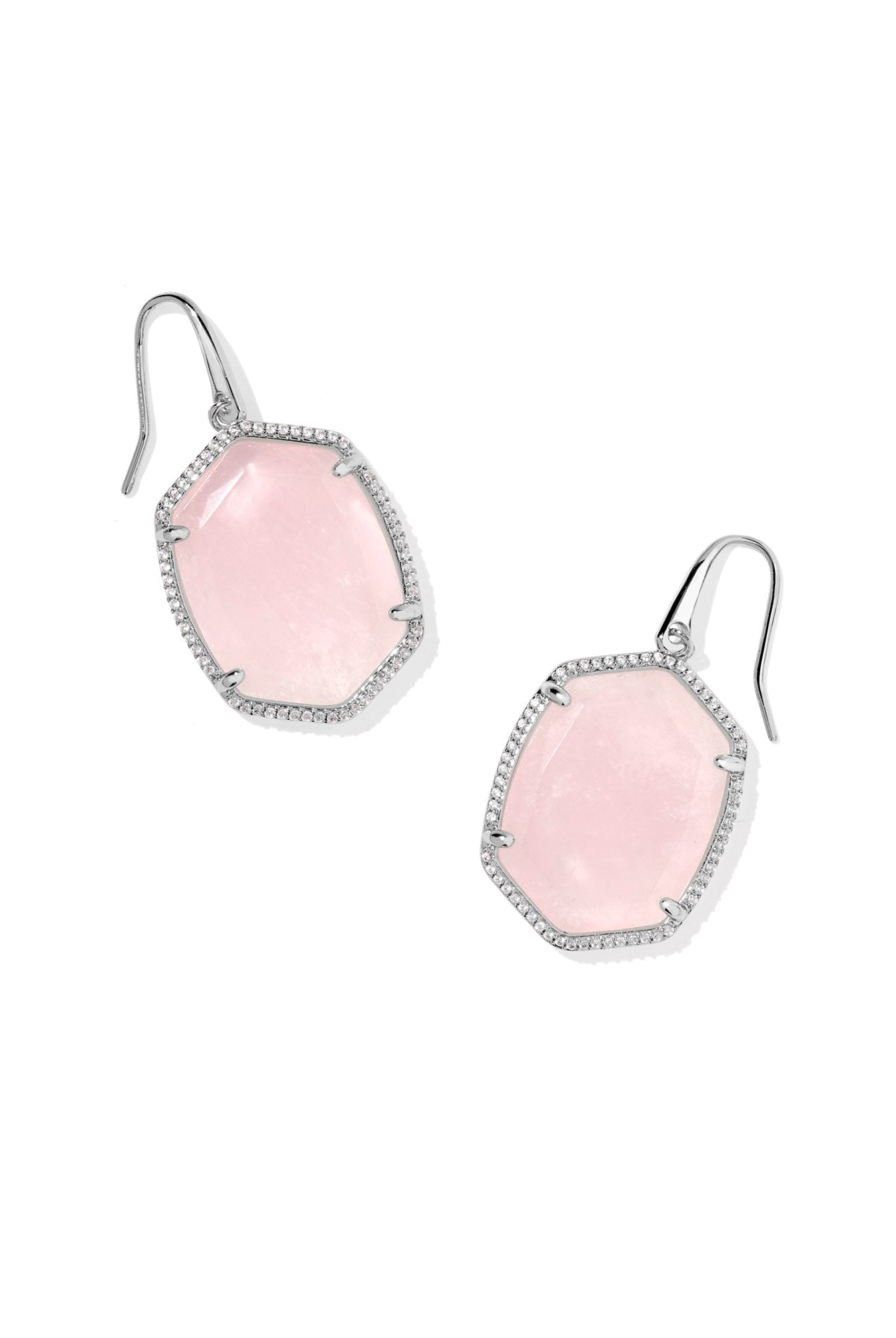 Kendra Scott Daphne Pave Frame Drop Ear Rhod Rose Quartz-Jewelry-Dear Me Southern Boutique, located in DeRidder, Louisiana