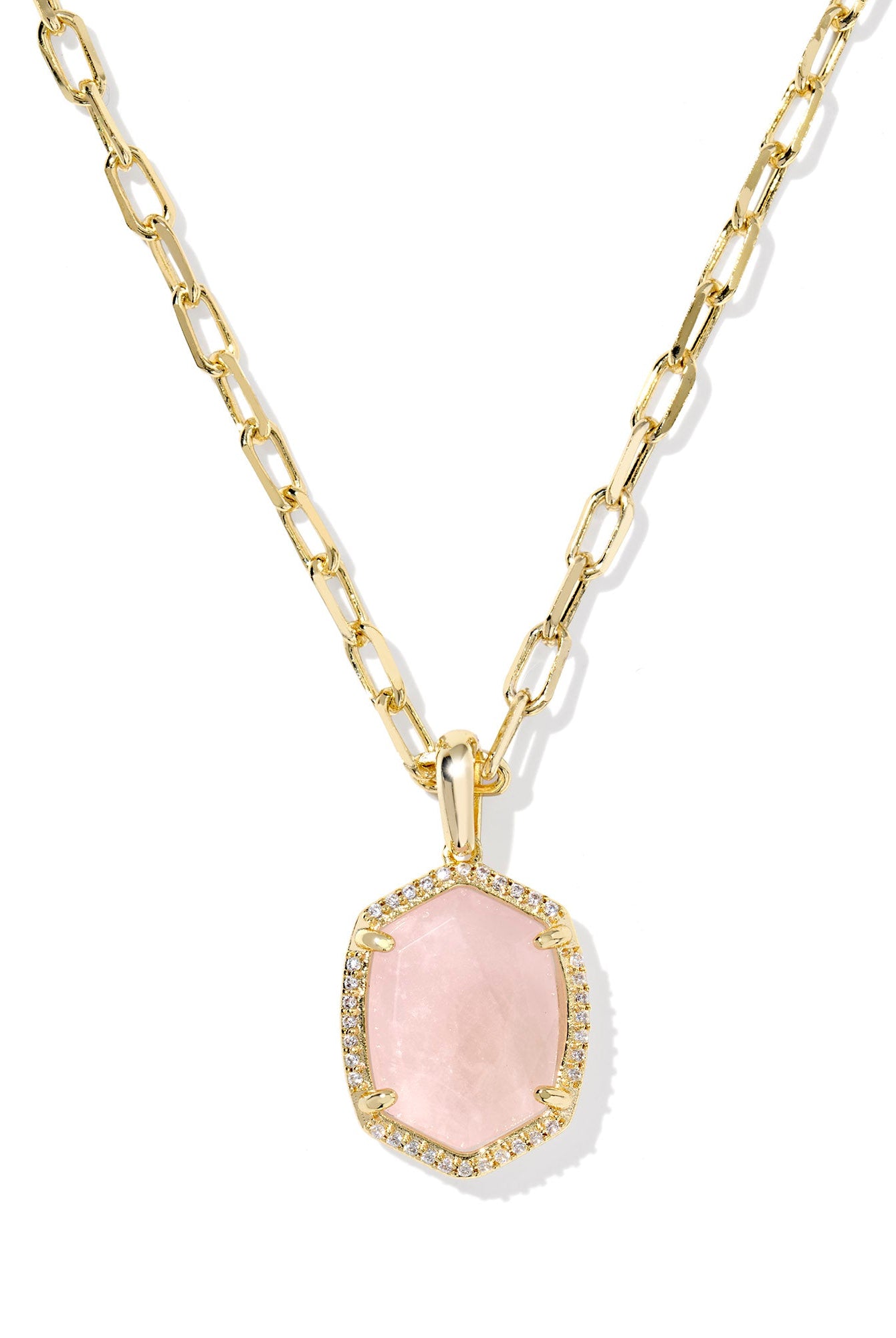 Kendra Scott Daphne Pave Frame Pendent Necklace Gold Rose Quart-Jewelry-Dear Me Southern Boutique, located in DeRidder, Louisiana