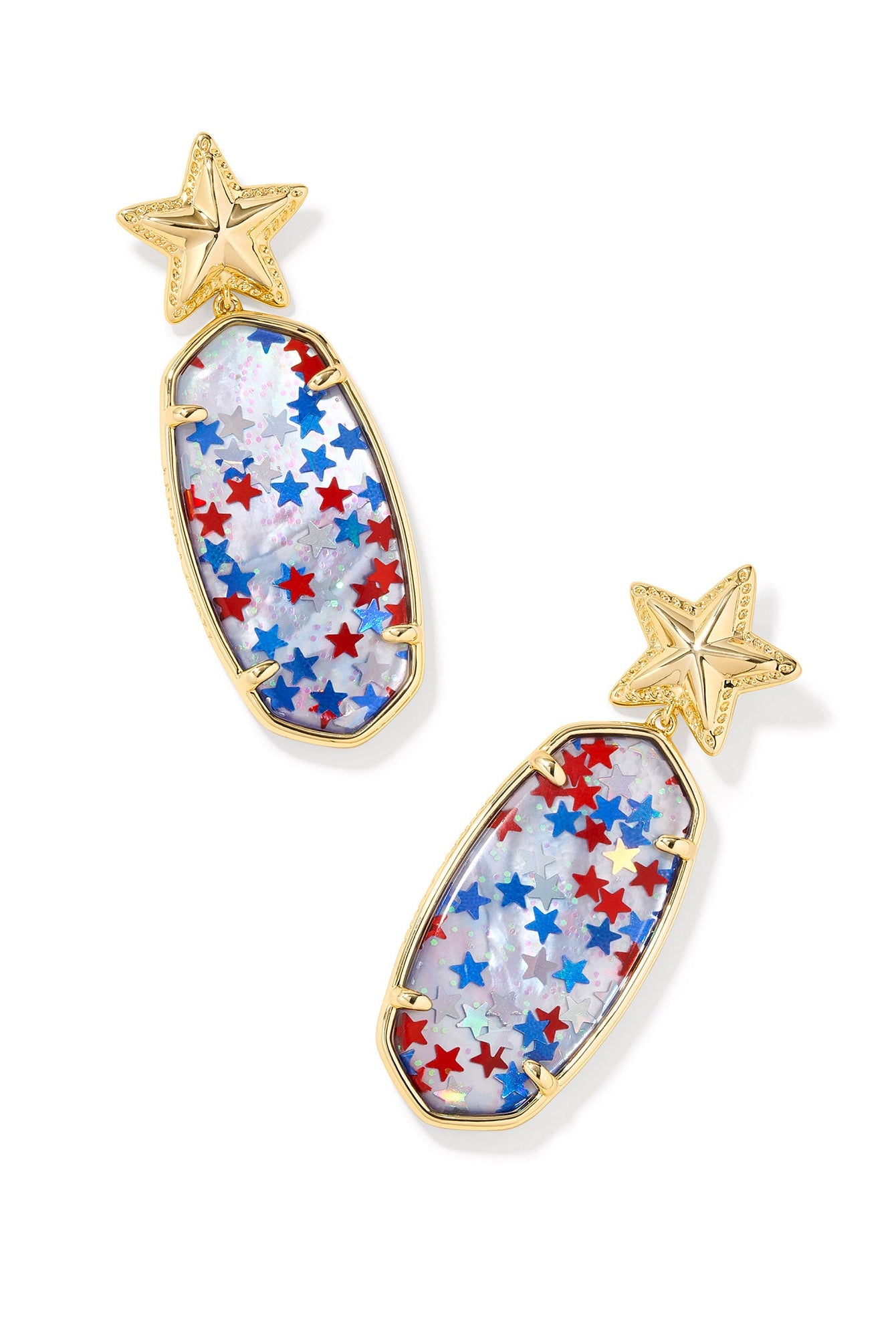 Kendra Scott Elle Star Gold Drop Earrings - Red White Blue Illusion-Jewelry-Dear Me Southern Boutique, located in DeRidder, Louisiana