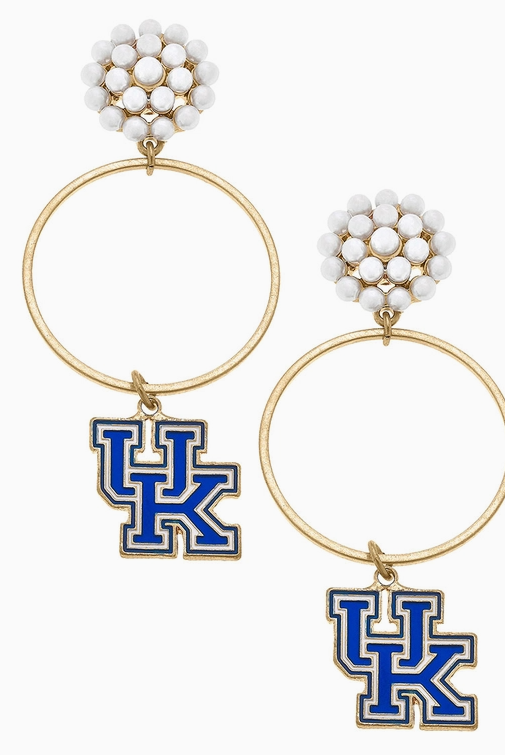 Kentucky Pearl Cluster Enamel Hoop Earrings-Game Day-Dear Me Southern Boutique, located in DeRidder, Louisiana