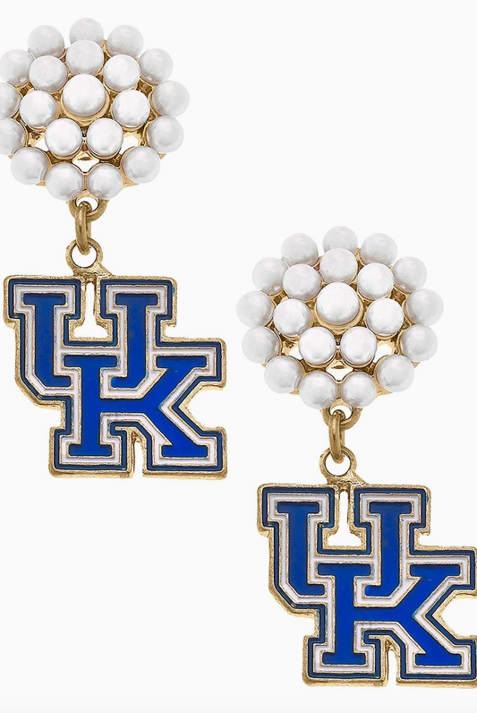 Kentucky Wildcats Pearl Cluster Enamel Earrings-Earrings-Dear Me Southern Boutique, located in DeRidder, Louisiana