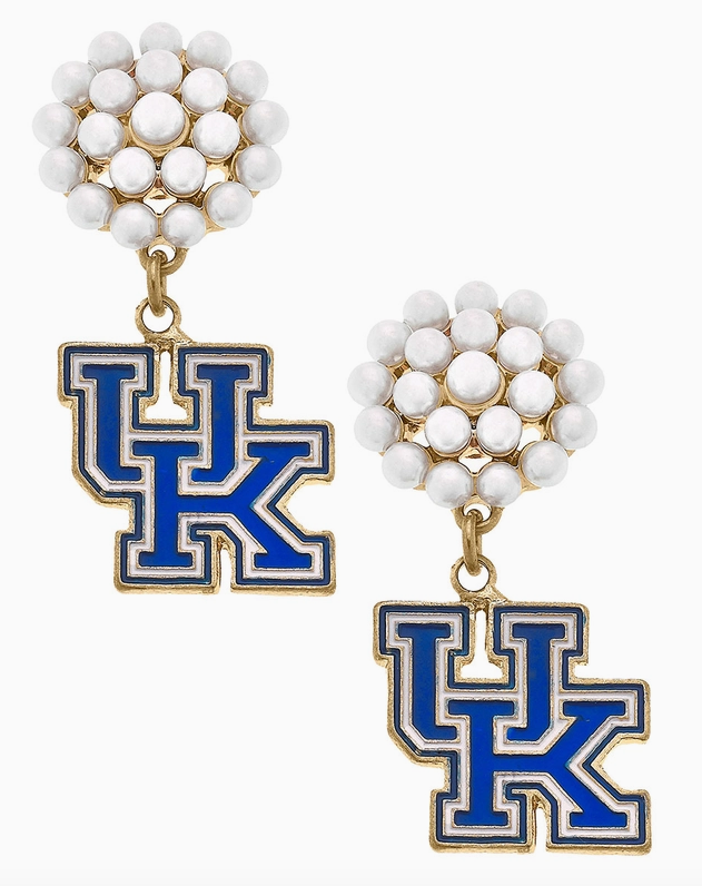 Kentucky Wildcats Pearl Cluster Enamel Earrings-Earrings-Dear Me Southern Boutique, located in DeRidder, Louisiana