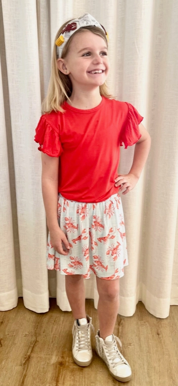 Kids Red Ruffle Cap Sleeve Top-Kids-Dear Me Southern Boutique, located in DeRidder, Louisiana