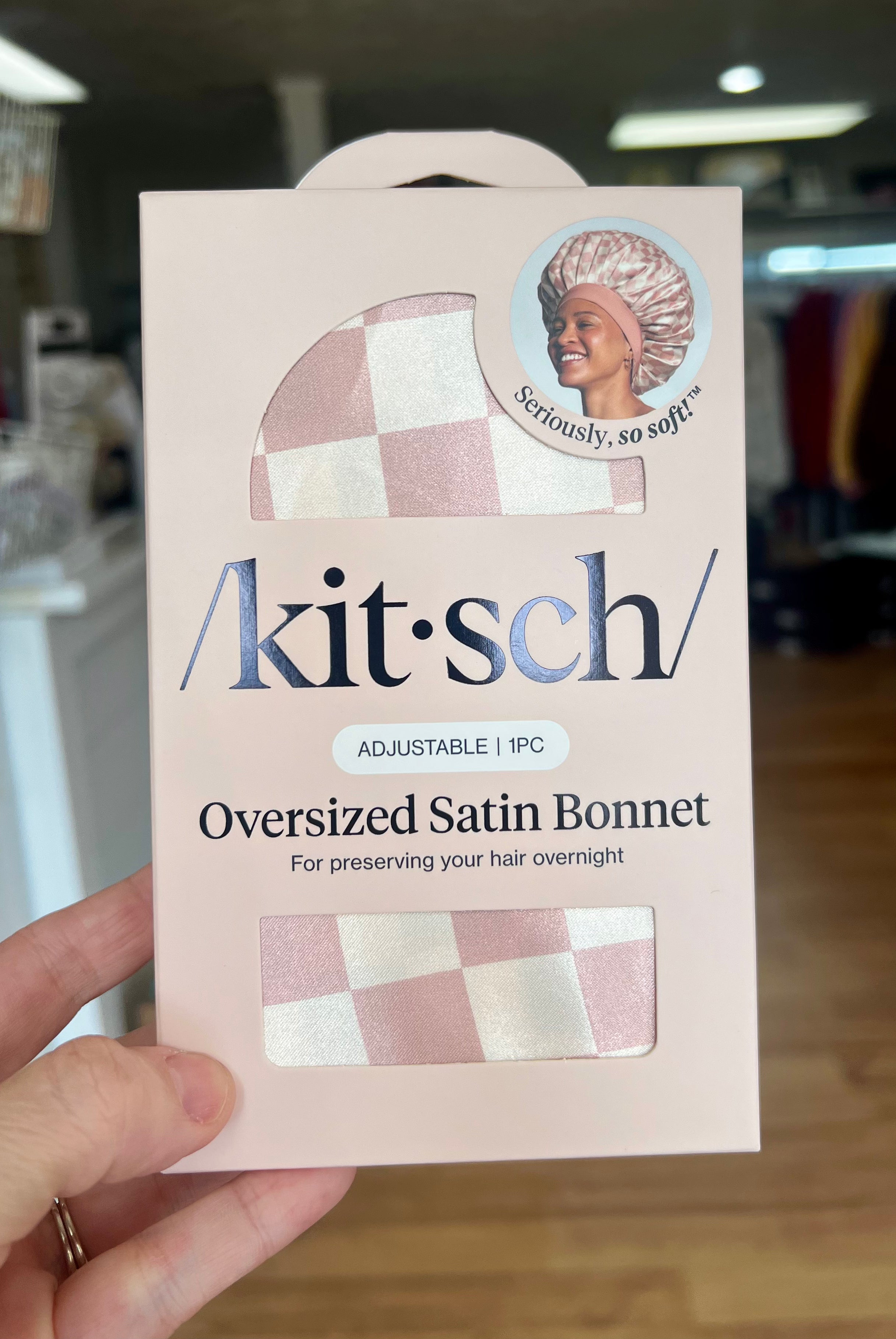 Kit-sch Oversized Satin Bonnet-Terracotta Checkered-Health/Beauty-Dear Me Southern Boutique, located in DeRidder, Louisiana