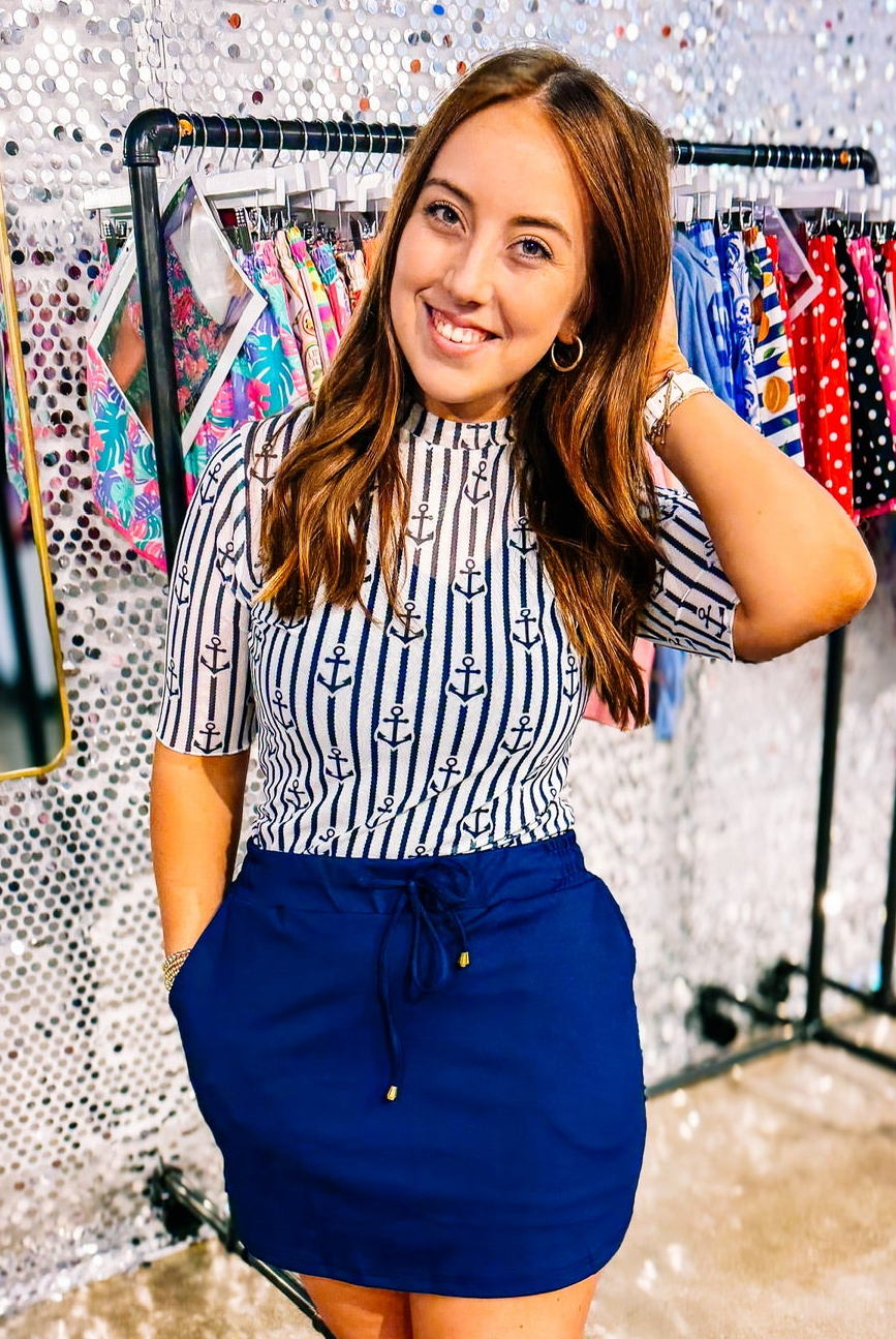 Kora Short Sleeve Mesh Top- Anchor Harbor-Mesh Top-Dear Me Southern Boutique, located in DeRidder, Louisiana