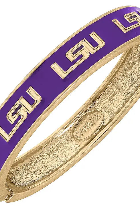 LSU Hinge Bangle-Bangles-Dear Me Southern Boutique, located in DeRidder, Louisiana