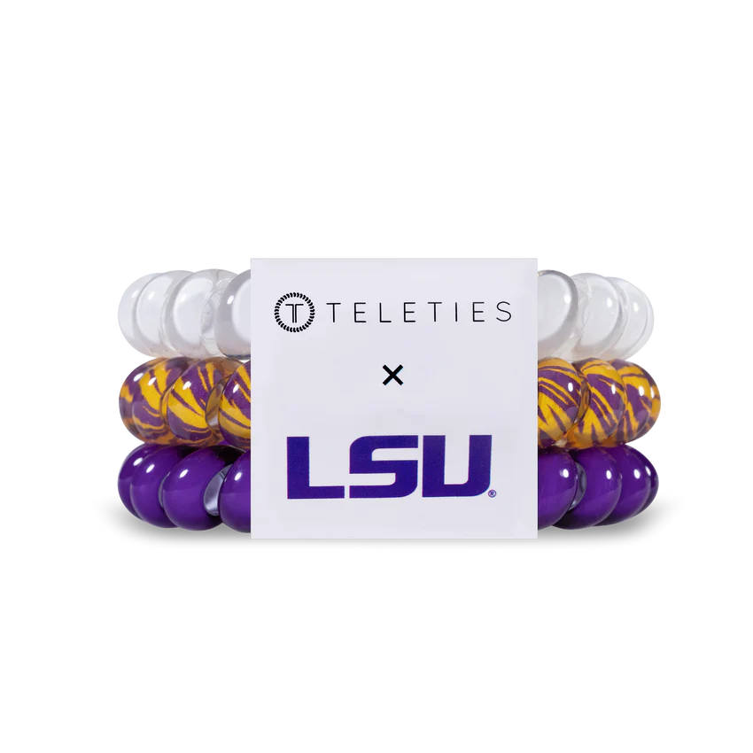 LSU Large Teleties-Large Hair Ties-Dear Me Southern Boutique, located in DeRidder, Louisiana