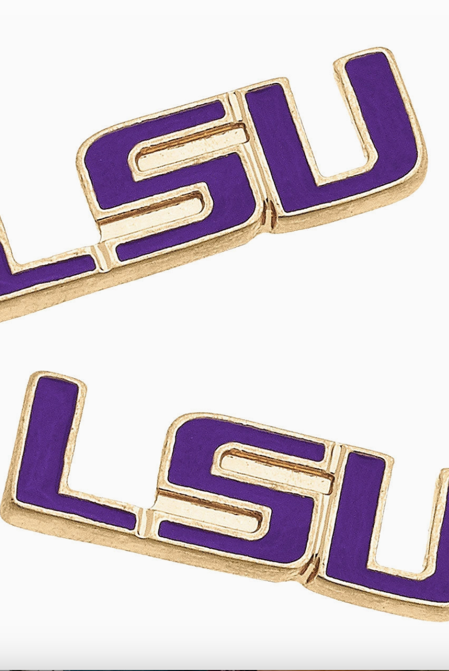 LSU Tigers Enamel Stud Earrings-Earrings-Dear Me Southern Boutique, located in DeRidder, Louisiana