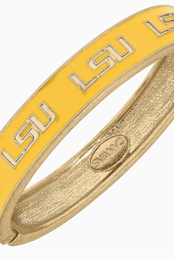 LSU Yellow Enamel Hinge Bangle-Bangles-Dear Me Southern Boutique, located in DeRidder, Louisiana