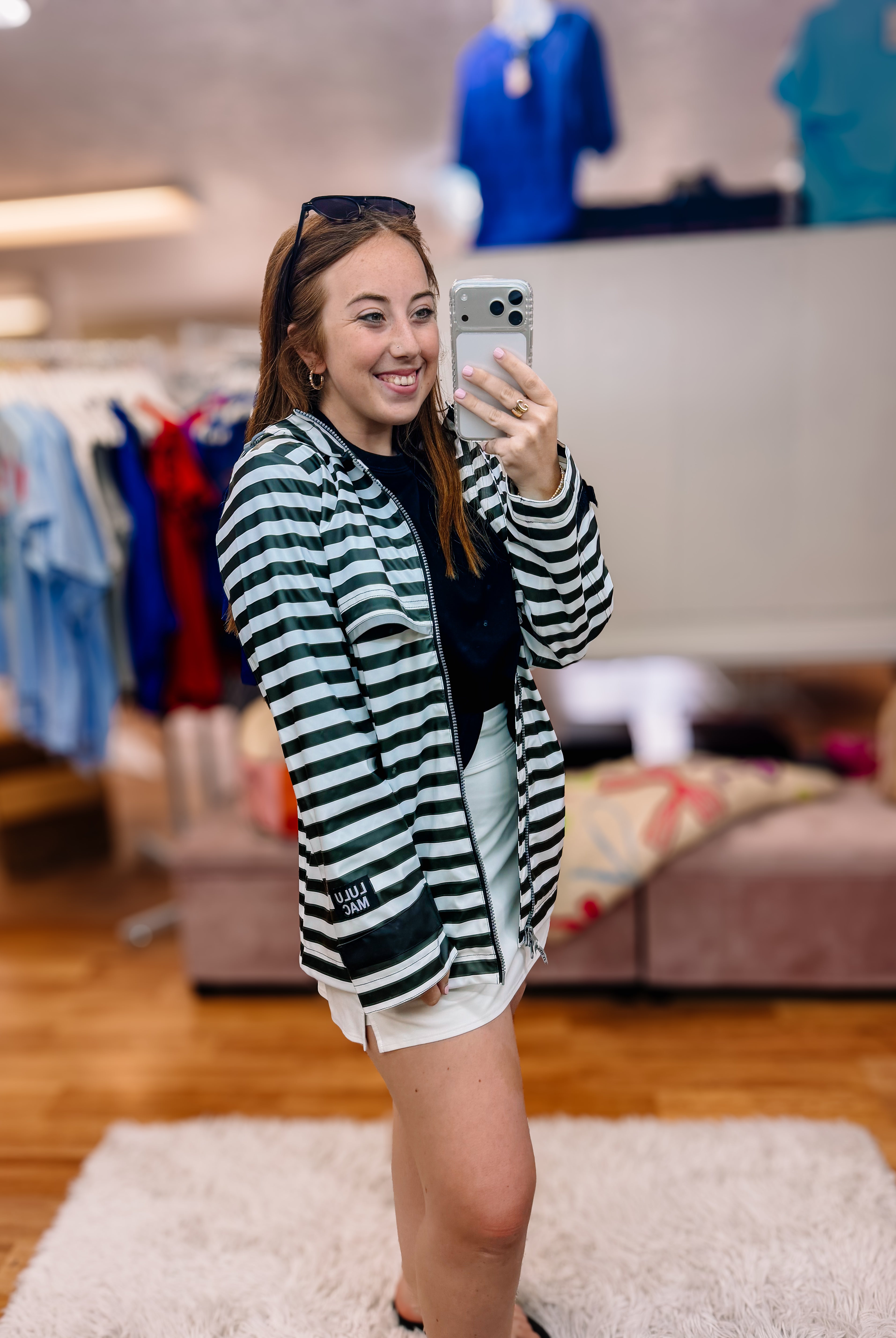 LULU MAC Stripe Me Lucky Rain Jacket- Black/White-Jackets-Dear Me Southern Boutique, located in DeRidder, Louisiana