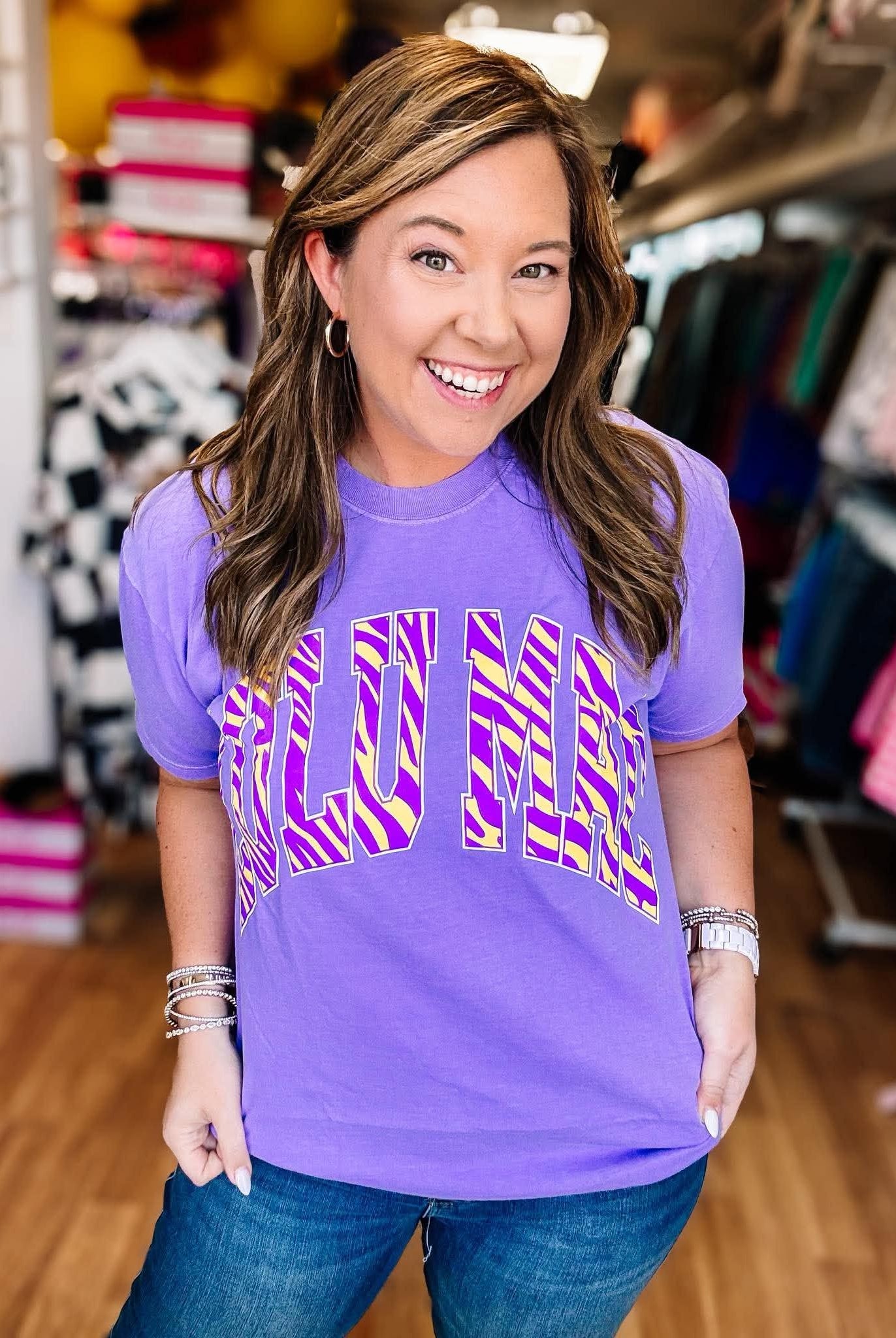 LULU MAC Tiger Stripe Comfort Tee-Tees-Dear Me Southern Boutique, located in DeRidder, Louisiana