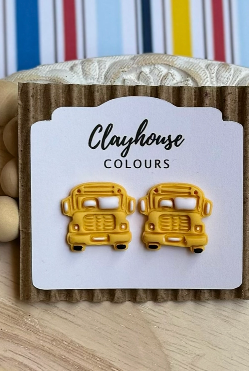 Large Bus Clay Stud Earrings-Jewelry - Earrings-Dear Me Southern Boutique, located in DeRidder, Louisiana