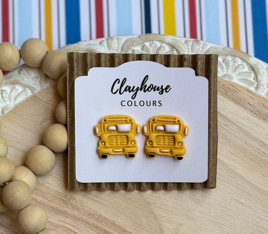 Large Bus Clay Stud Earrings-Jewelry - Earrings-Dear Me Southern Boutique, located in DeRidder, Louisiana