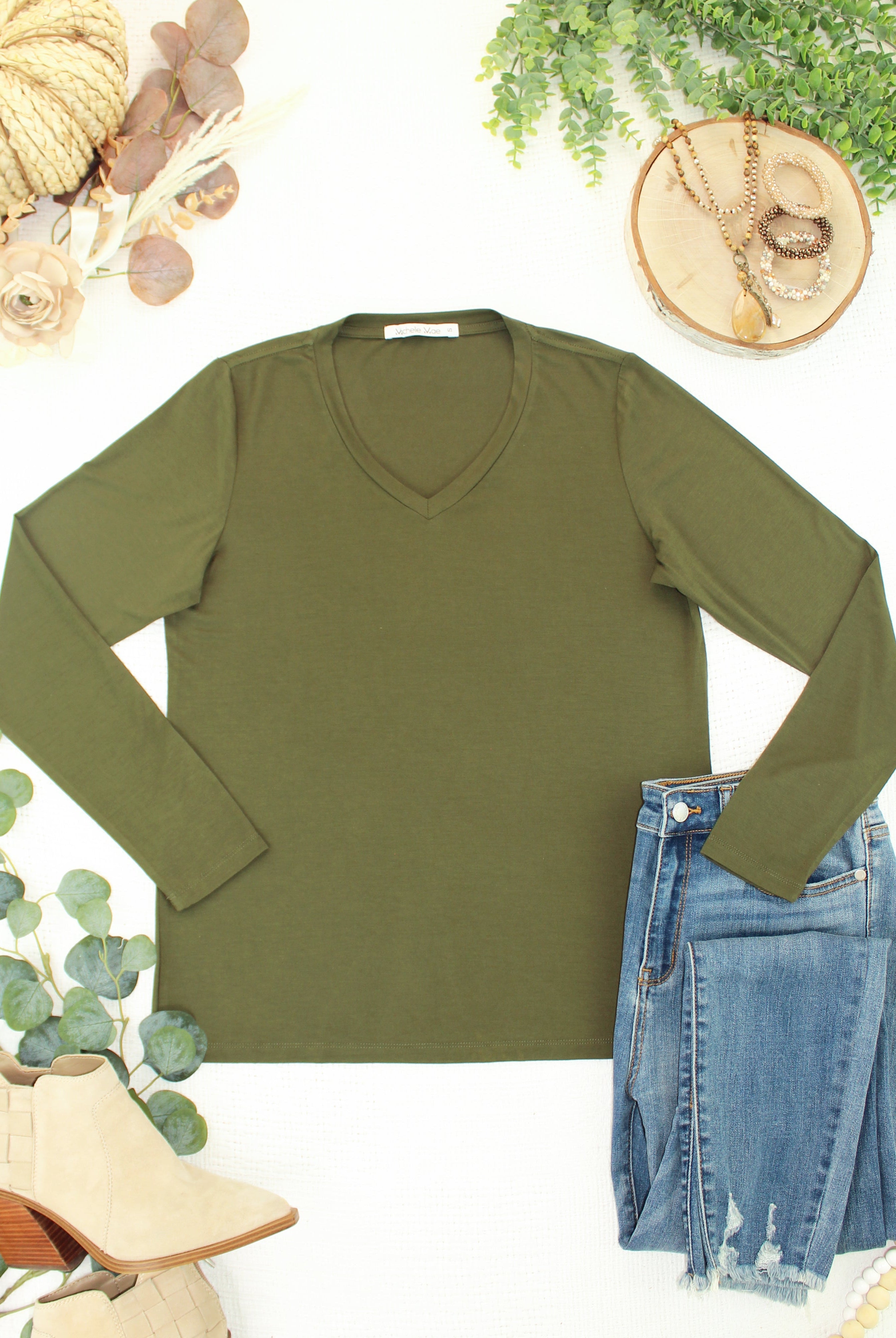 Larissa Long Sleeve - Dark Olive-Tops-Dear Me Southern Boutique, located in DeRidder, Louisiana