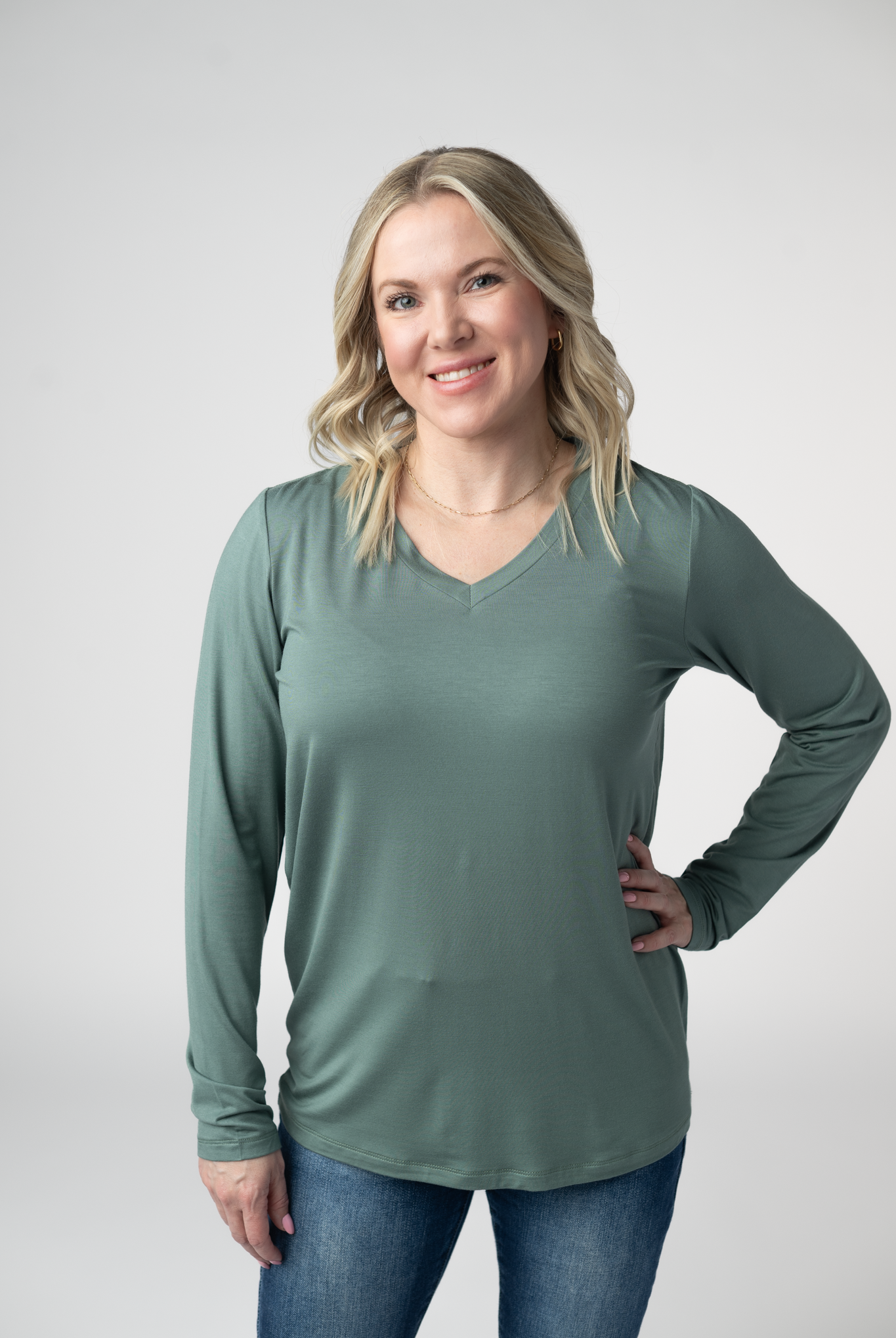 Larissa Long Sleeve - Dusty Jade-Tops-Dear Me Southern Boutique, located in DeRidder, Louisiana