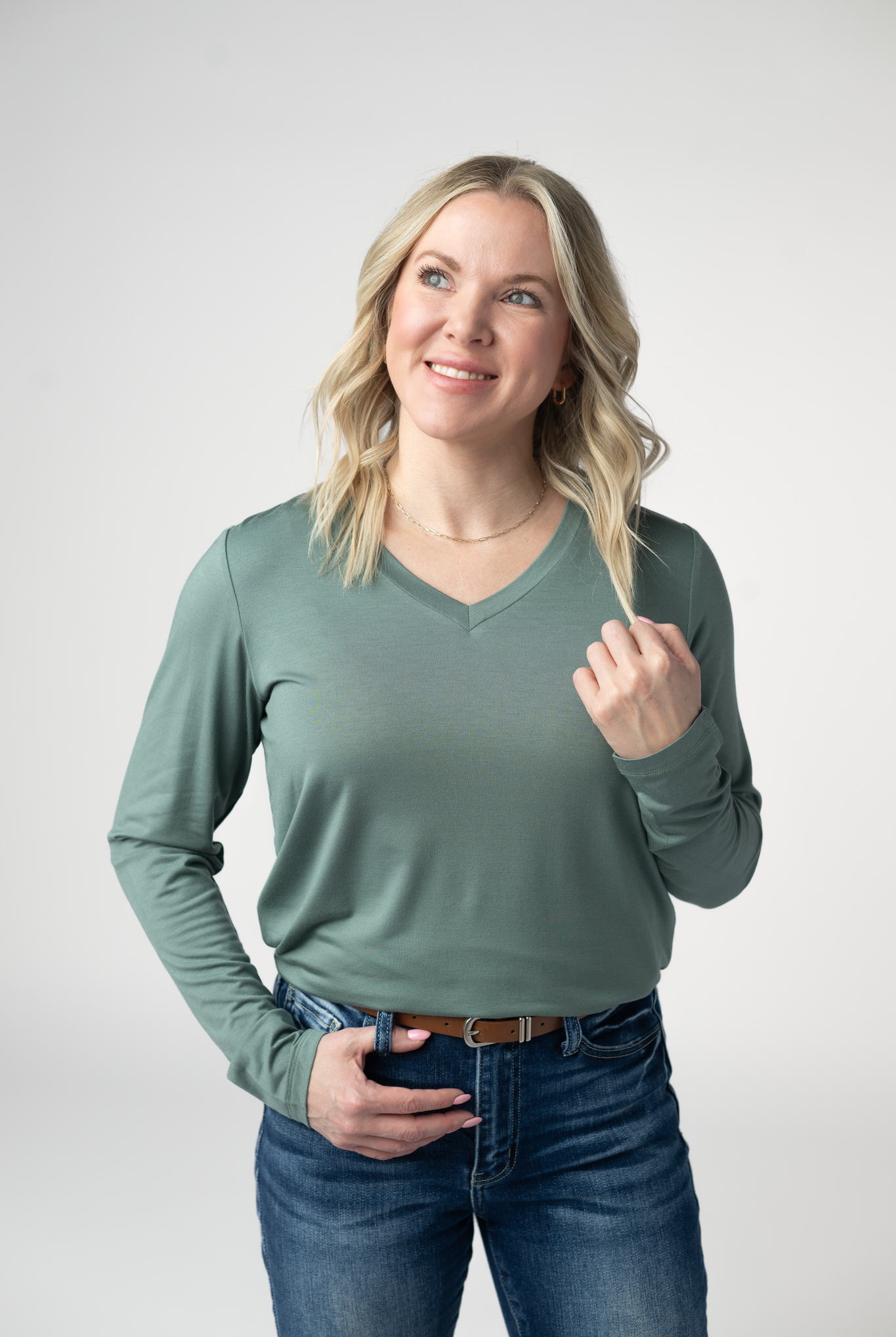 Larissa Long Sleeve - Dusty Jade-Tops-Dear Me Southern Boutique, located in DeRidder, Louisiana