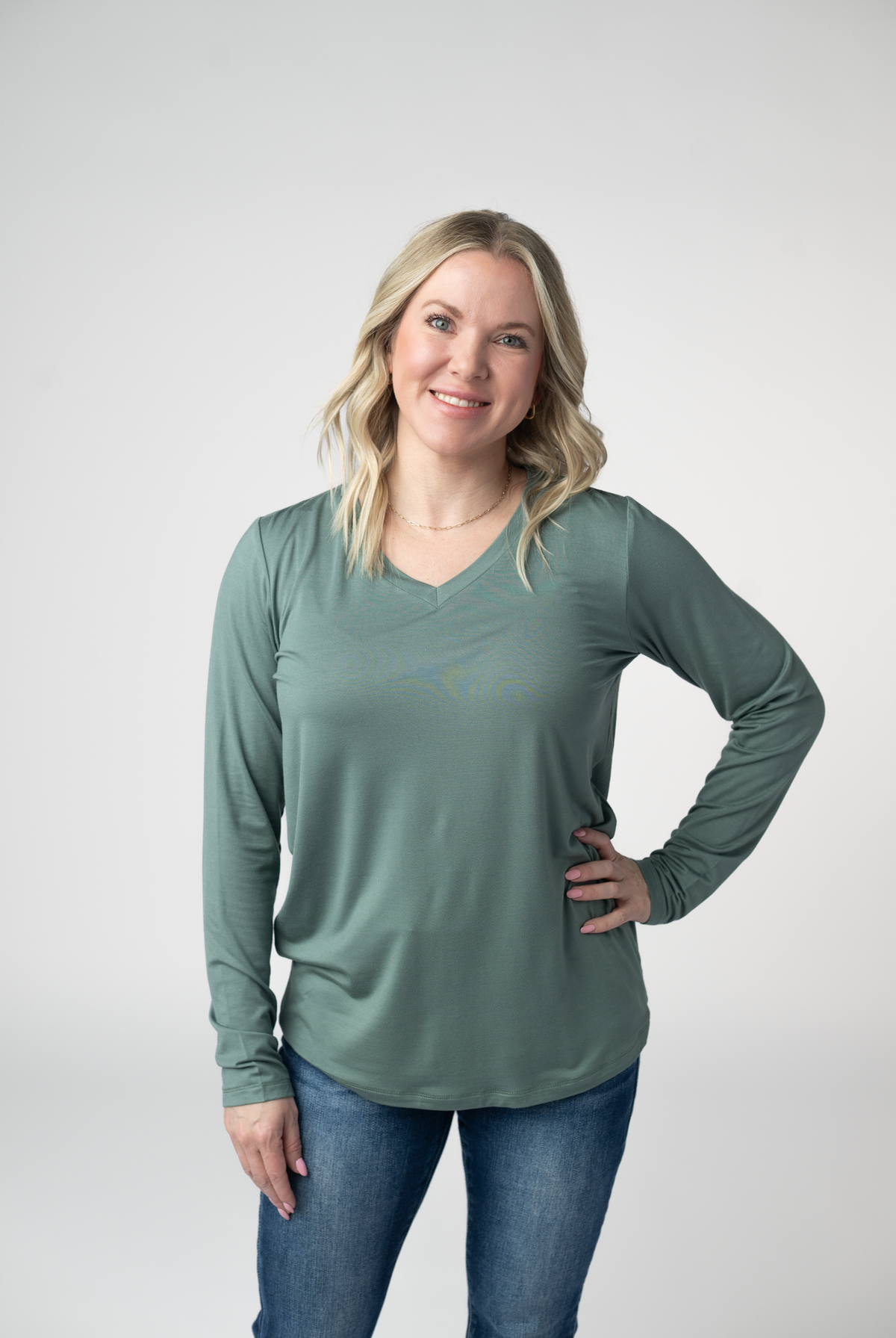 Larissa Long Sleeve - Dusty Jade-Tops-Dear Me Southern Boutique, located in DeRidder, Louisiana