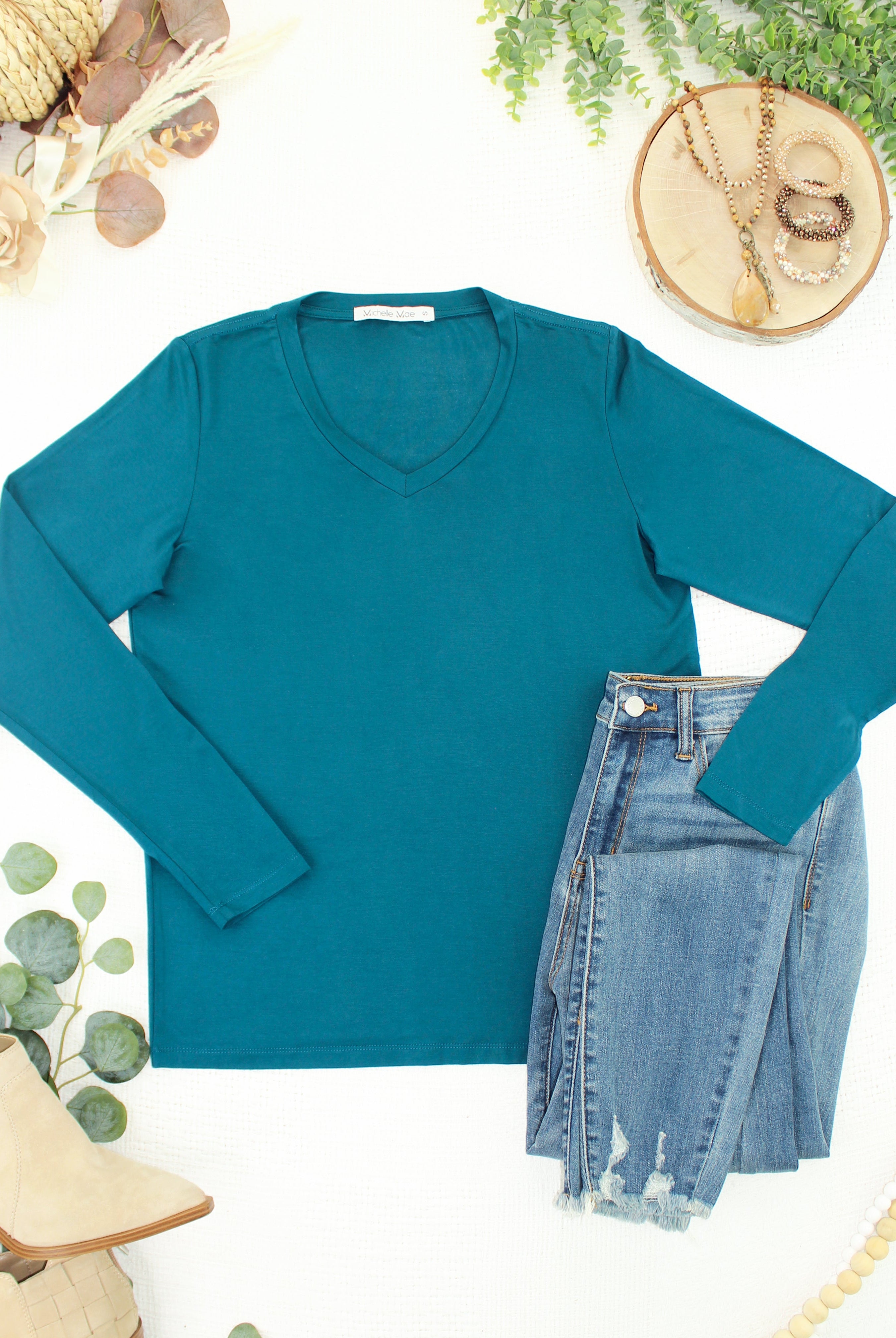 Larissa Long Sleeve - Teal-Tops-Dear Me Southern Boutique, located in DeRidder, Louisiana