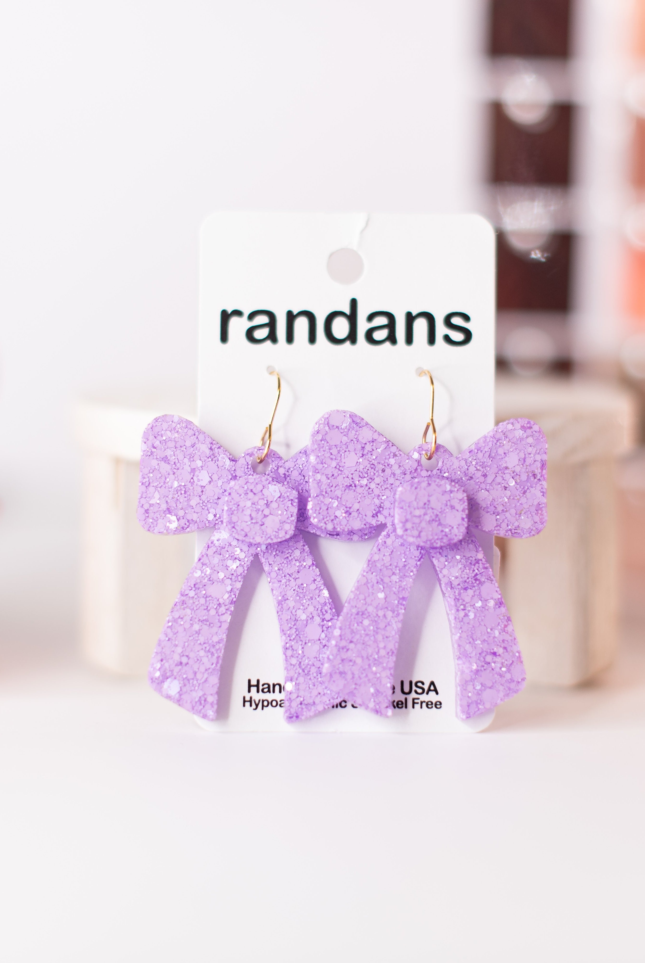 Lavender Coquette Bow Randans-Earrings-Dear Me Southern Boutique, located in DeRidder, Louisiana
