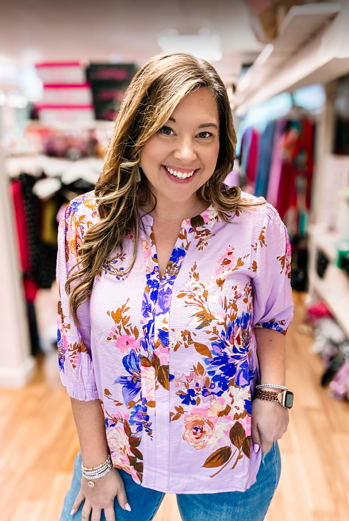 Lavender Daydream Floral Blouse-Blouses-Dear Me Southern Boutique, located in DeRidder, Louisiana