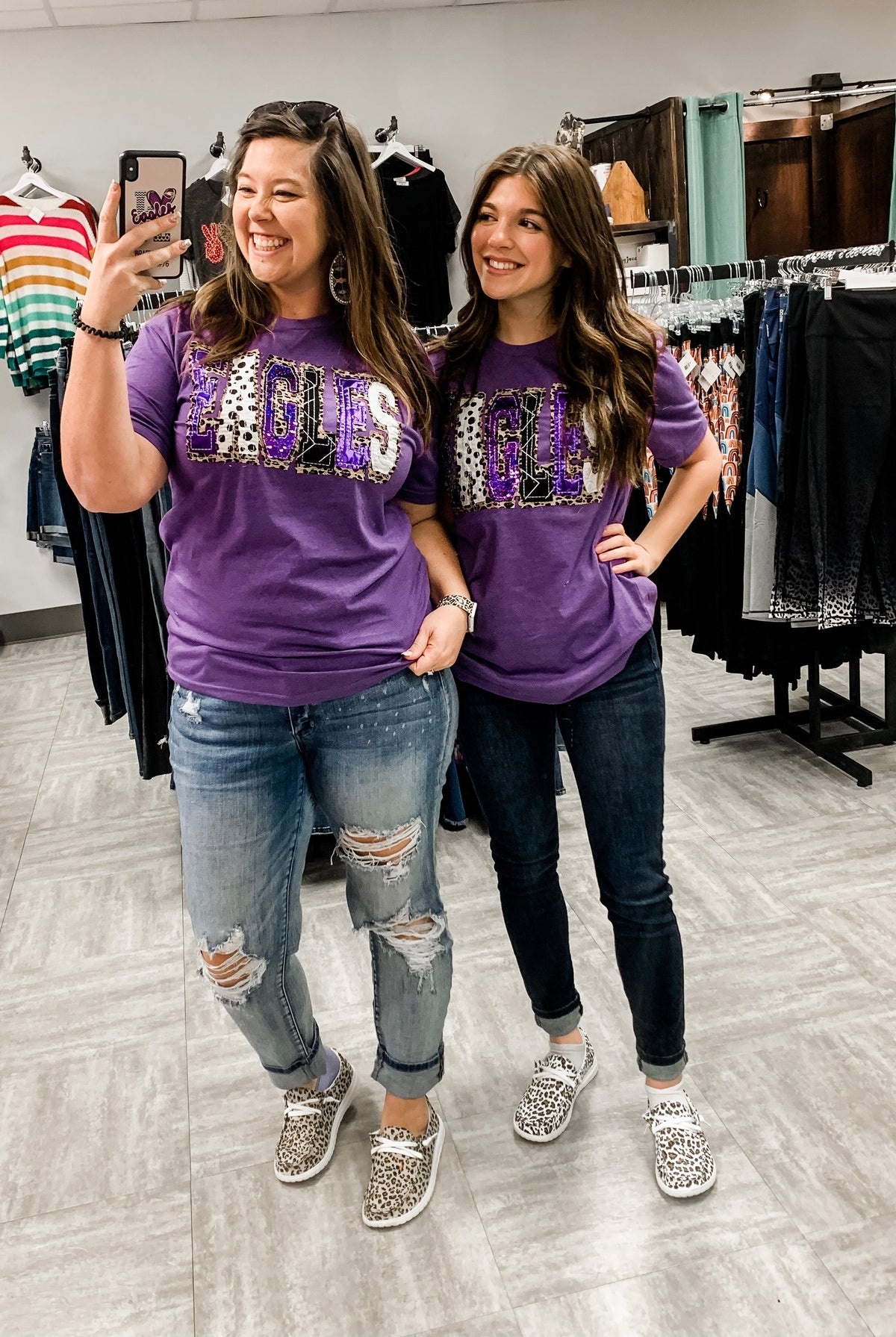 Leopard & Sequin Eagles Spirit Tee-Game Day-Dear Me Southern Boutique, located in DeRidder, Louisiana