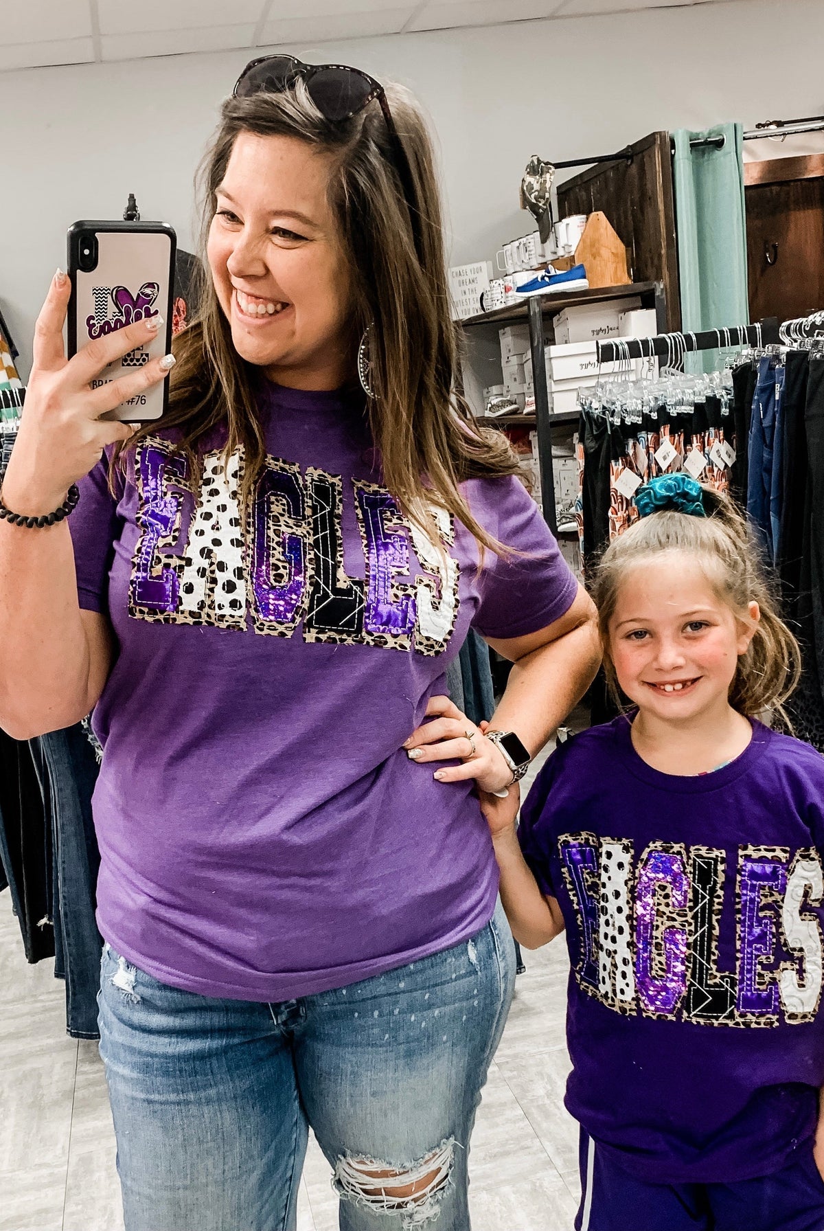 Leopard & Sequin Eagles Spirit Tee-Game Day-Dear Me Southern Boutique, located in DeRidder, Louisiana