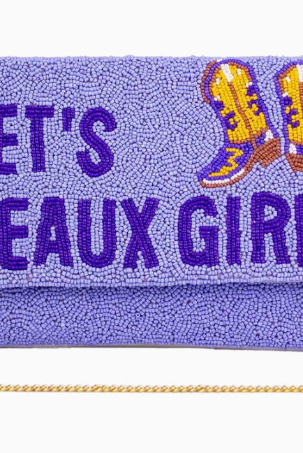 Let's Geaux Girls Beaded Clutch-Clutch Bags-Dear Me Southern Boutique, located in DeRidder, Louisiana