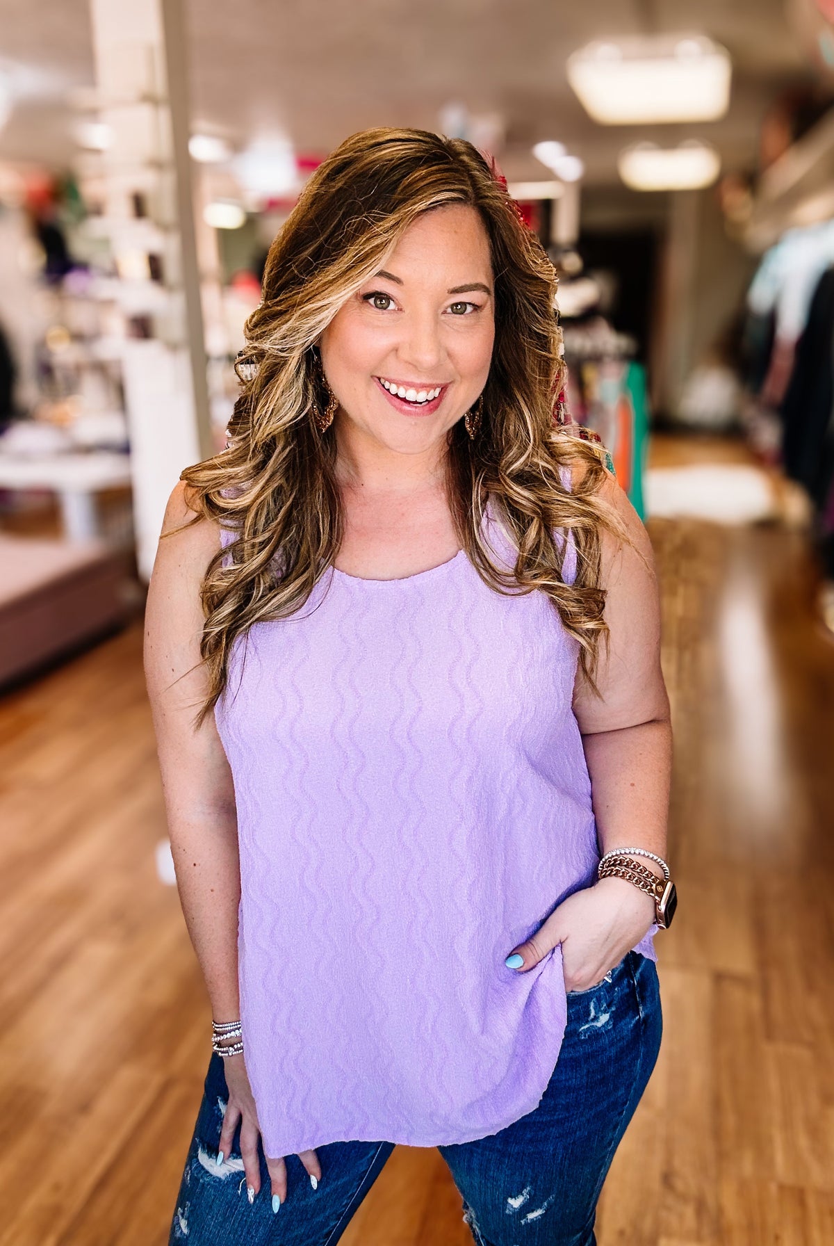 Lettie Textured Flowy Tank - Lilac-Tanks/Bodysuits-Dear Me Southern Boutique, located in DeRidder, Louisiana