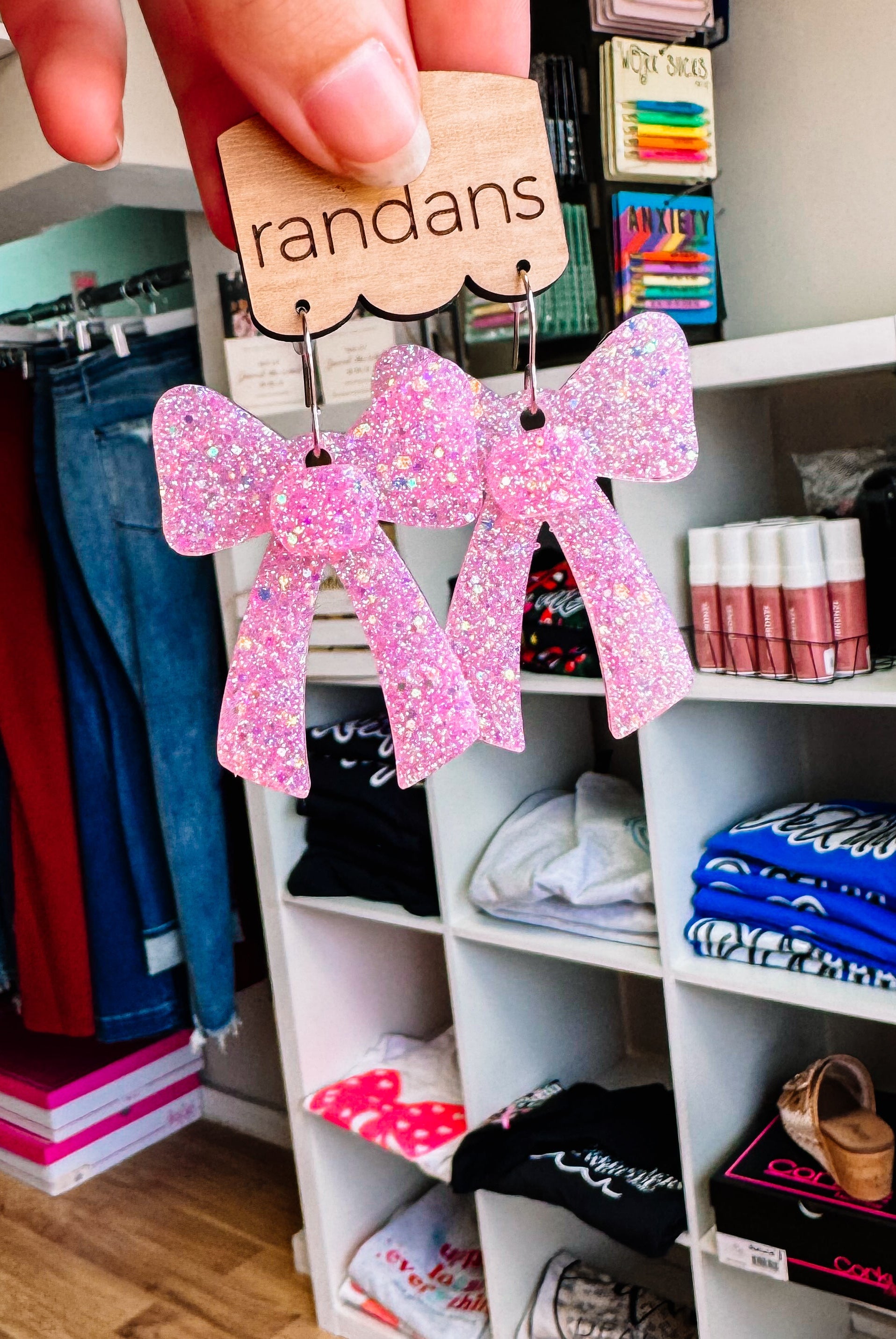 Light Pink Coquette Bow Randans-Earrings-Dear Me Southern Boutique, located in DeRidder, Louisiana