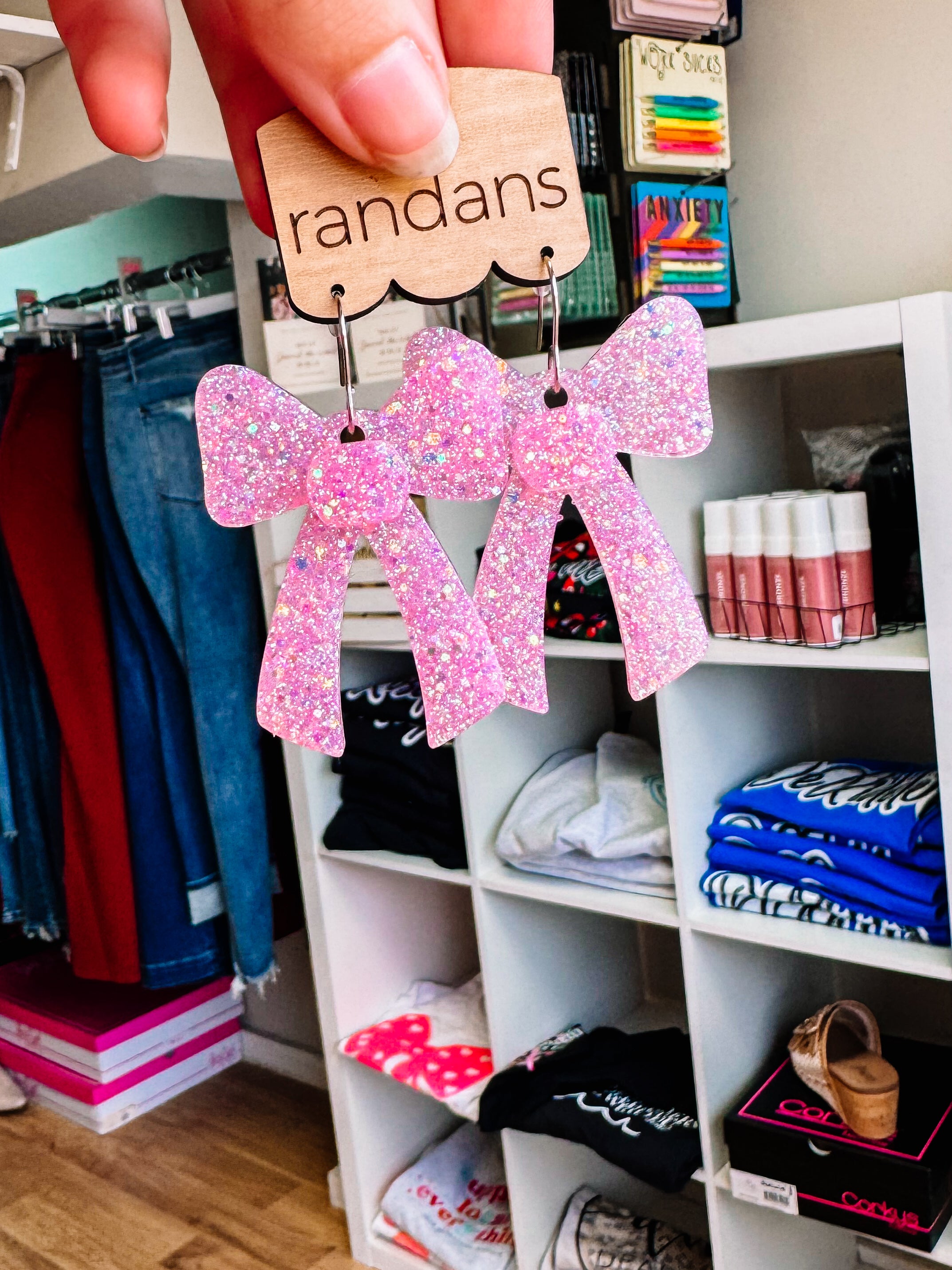 Light Pink Coquette Bow Randans-Earrings-Dear Me Southern Boutique, located in DeRidder, Louisiana