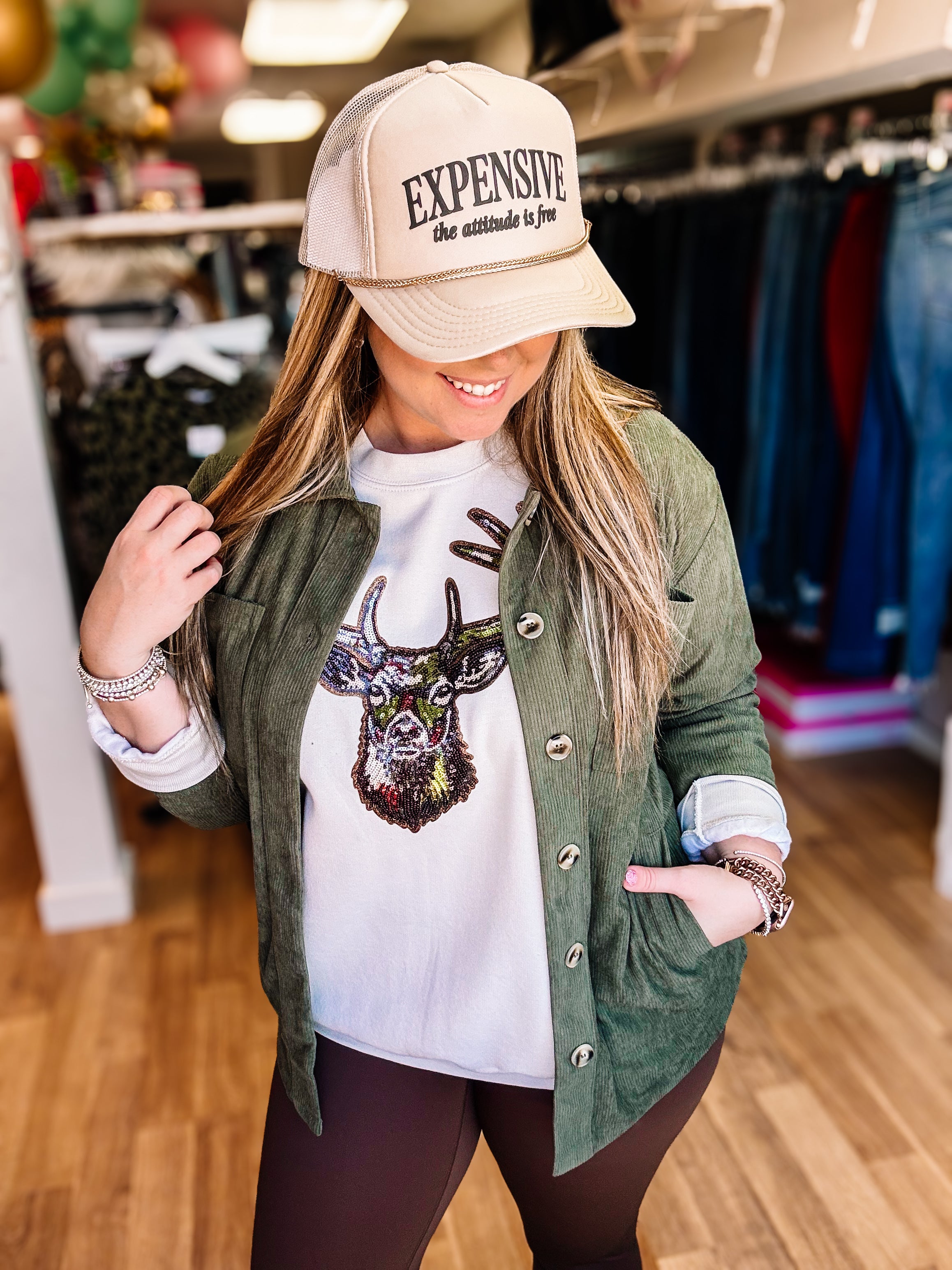 Lightweight Corduroy Button down- Olive-Dear Me Southern Boutique, located in DeRidder, Louisiana