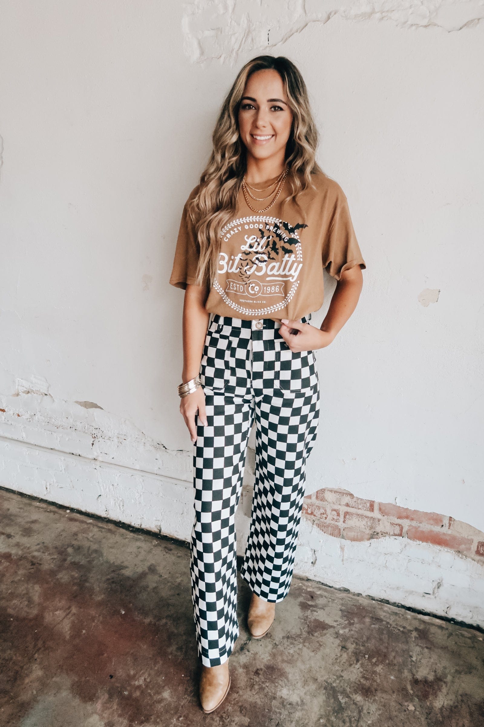 Lil Bit Batty Camel Tee-Dear Me Southern Boutique, located in DeRidder, Louisiana